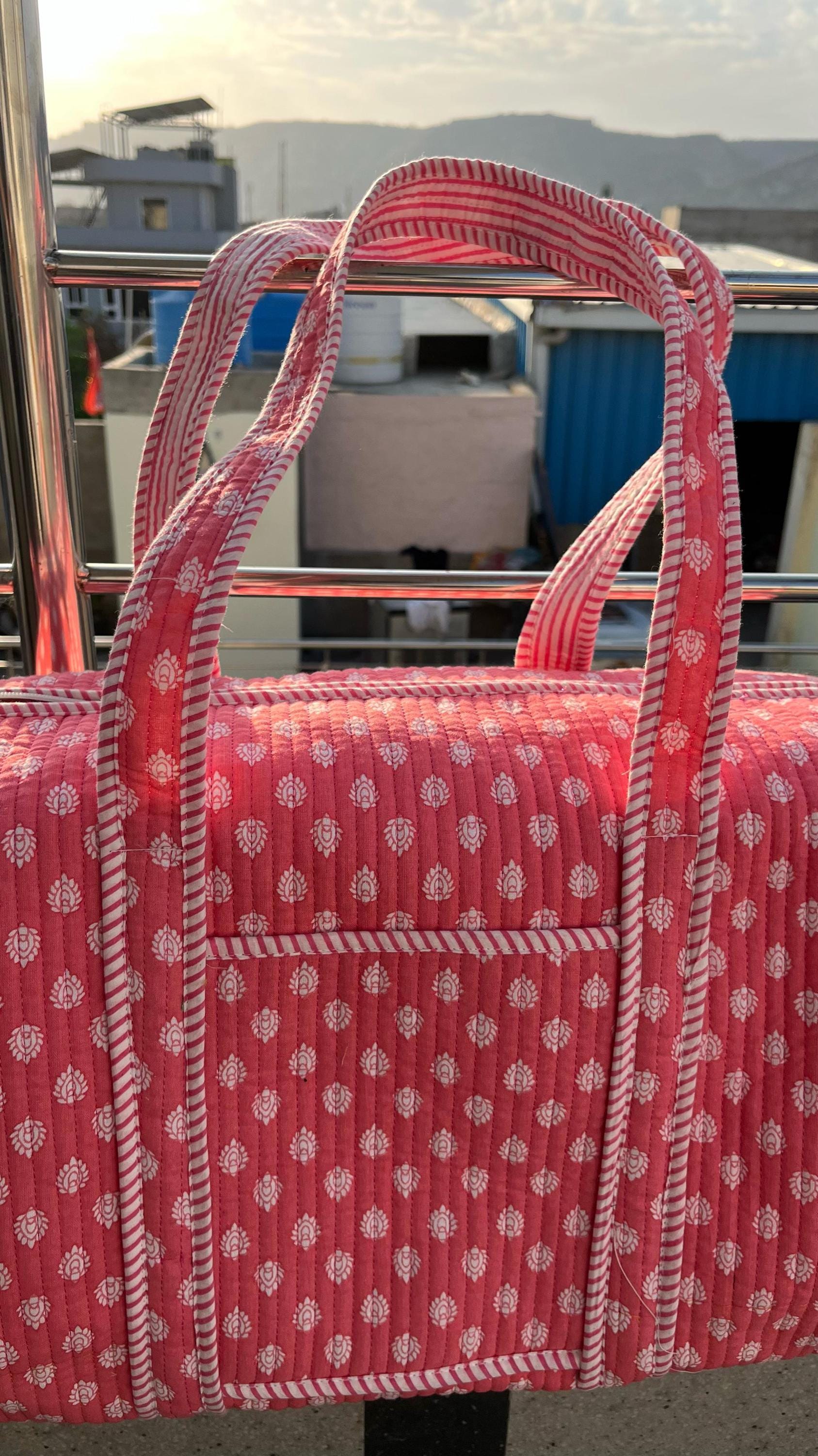 Handmade Blue Cotton Block Print Quilted Duffle Bag