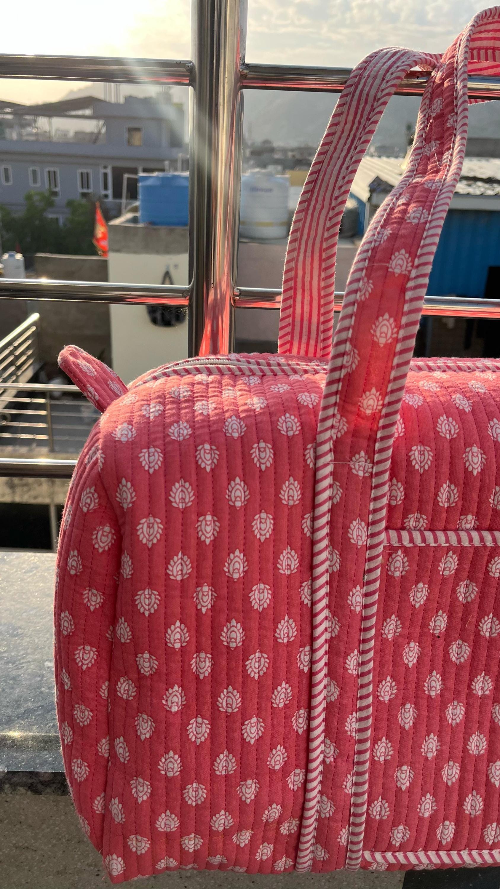 Handmade Blue Cotton Block Print Quilted Duffle Bag