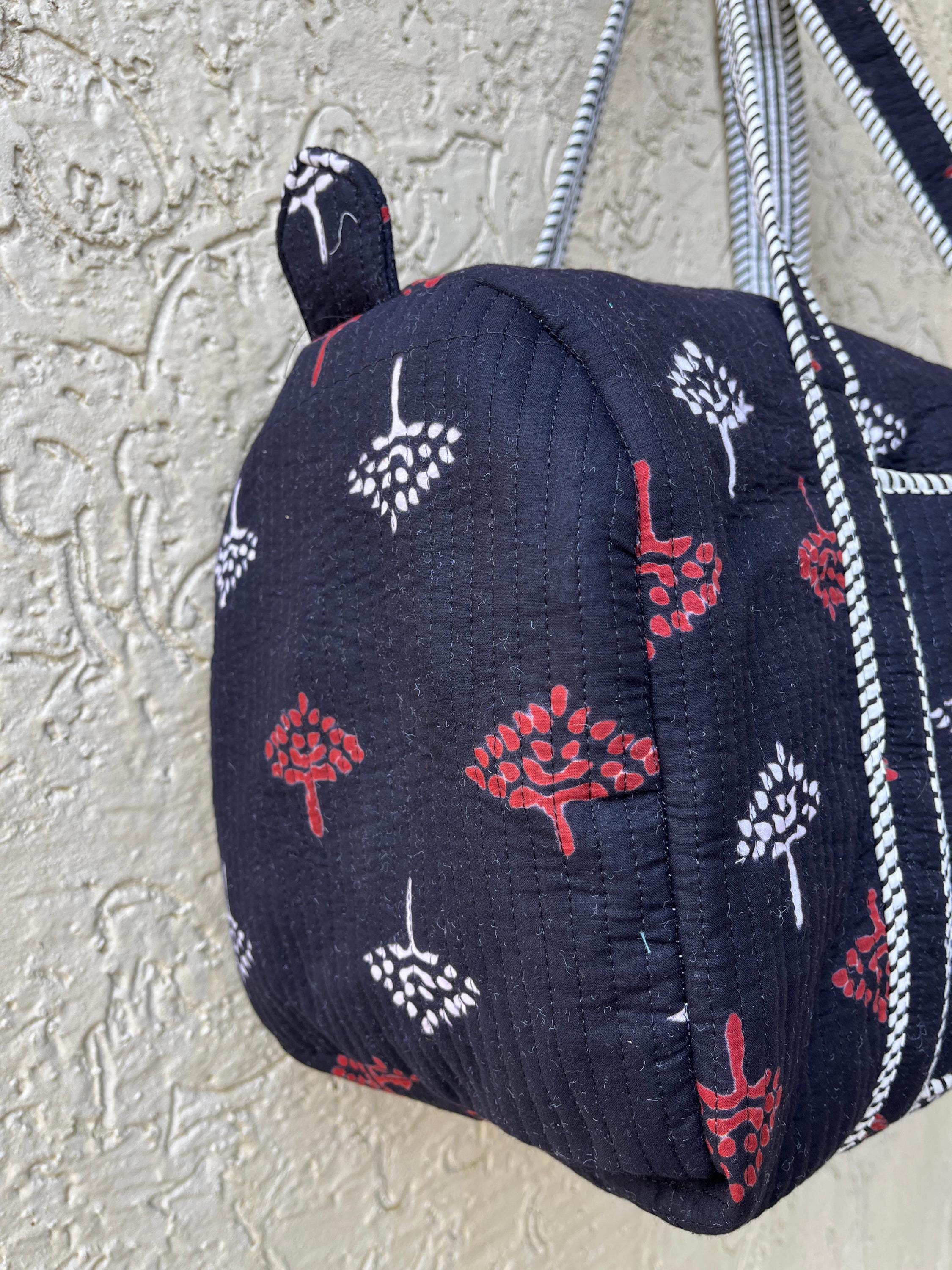 Handmade Quilted Duffle Bag: Block Printed Cotton Overnight Travel Bag