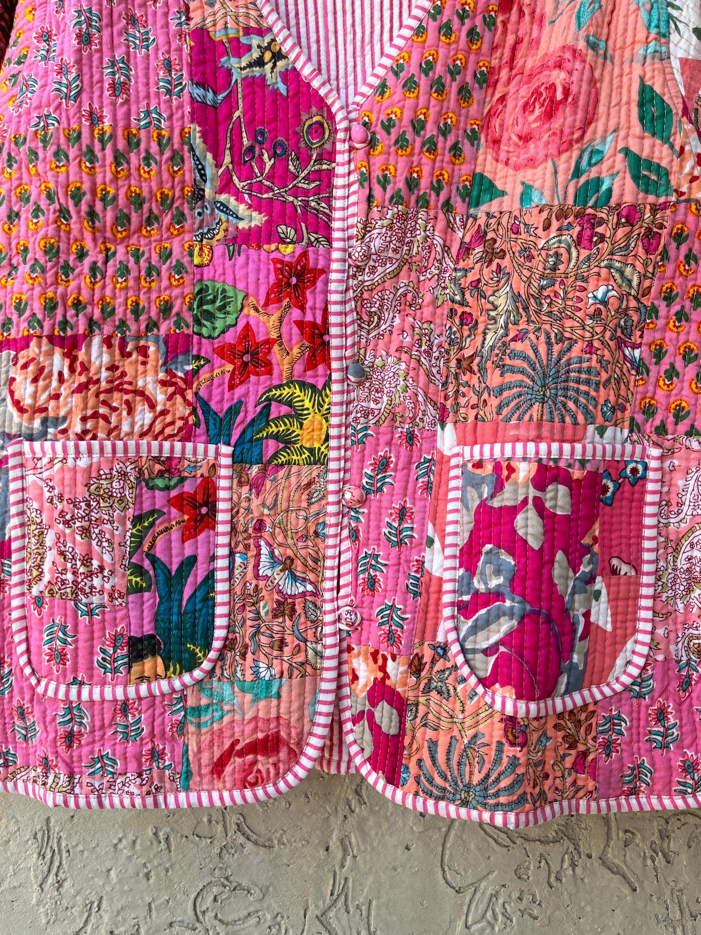 Handmade Cotton Patchwork Jacket: Reversible Quilted Boho Coat