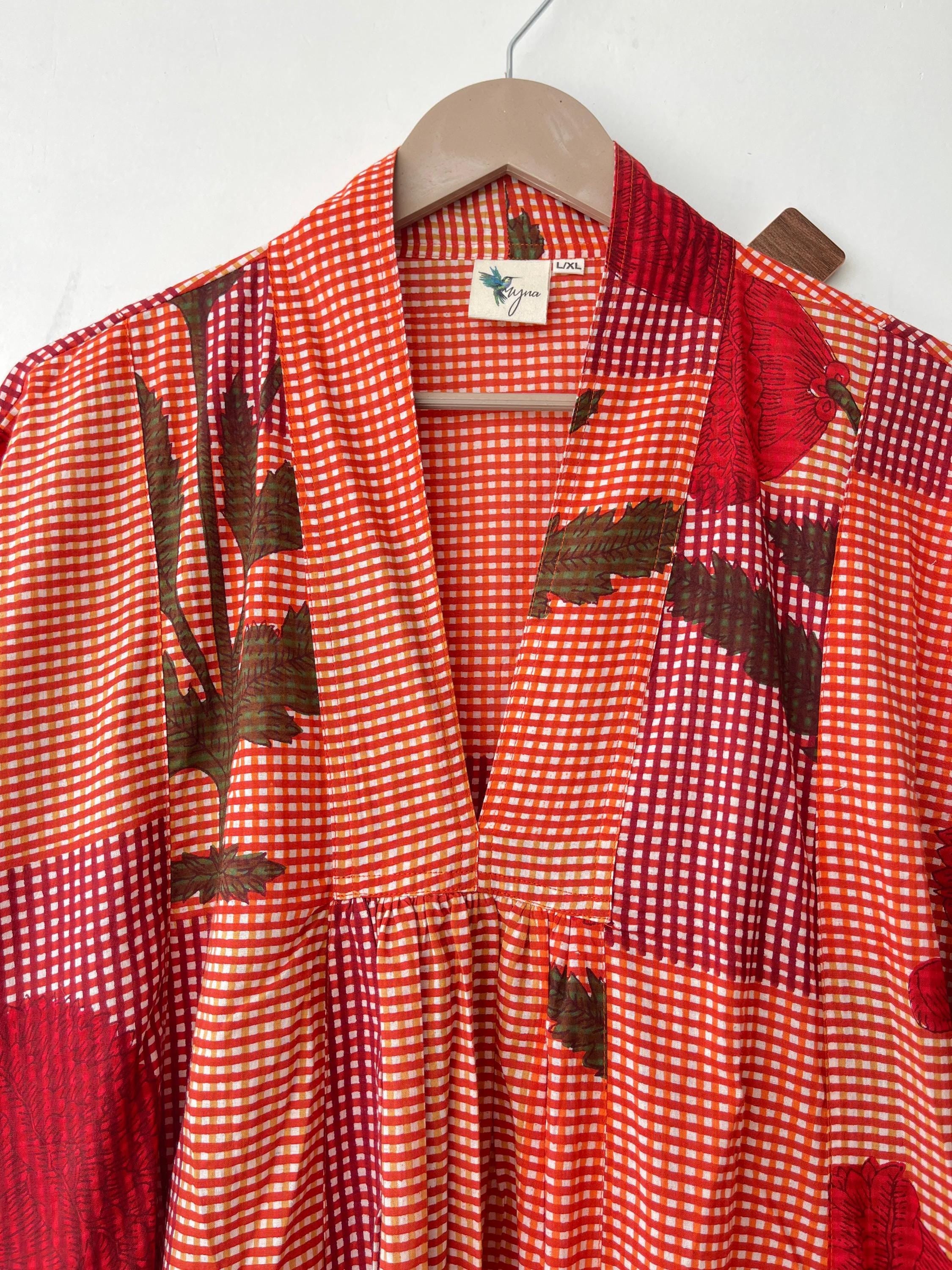 Hand Block Printed Cotton Dress: Indian Gauze Tunic Gown