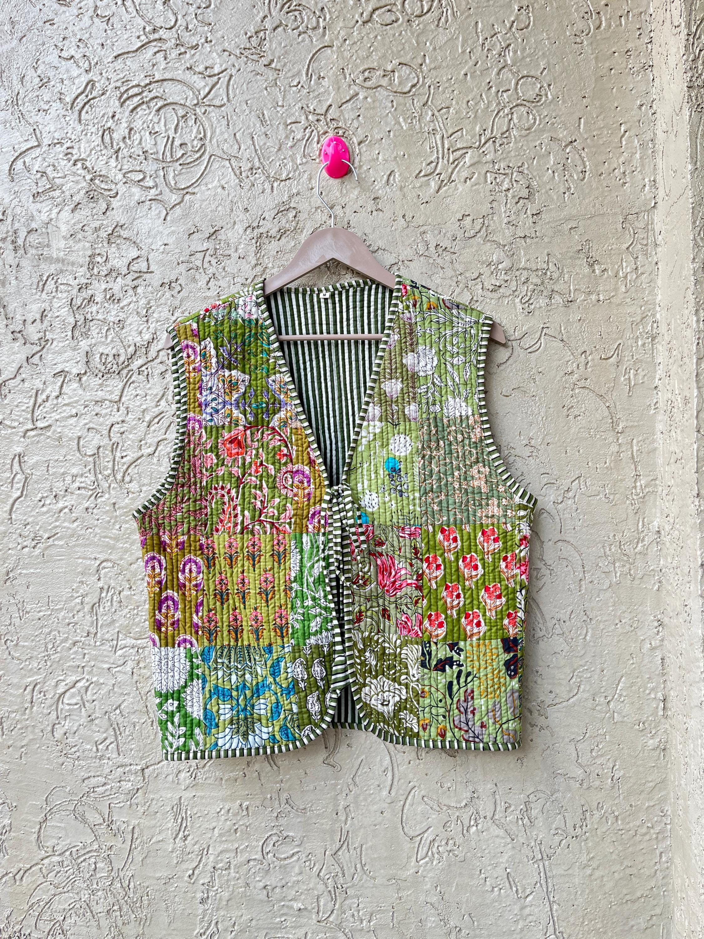 Handmade Cotton Quilted Vest: Reversible Patchwork Jacket