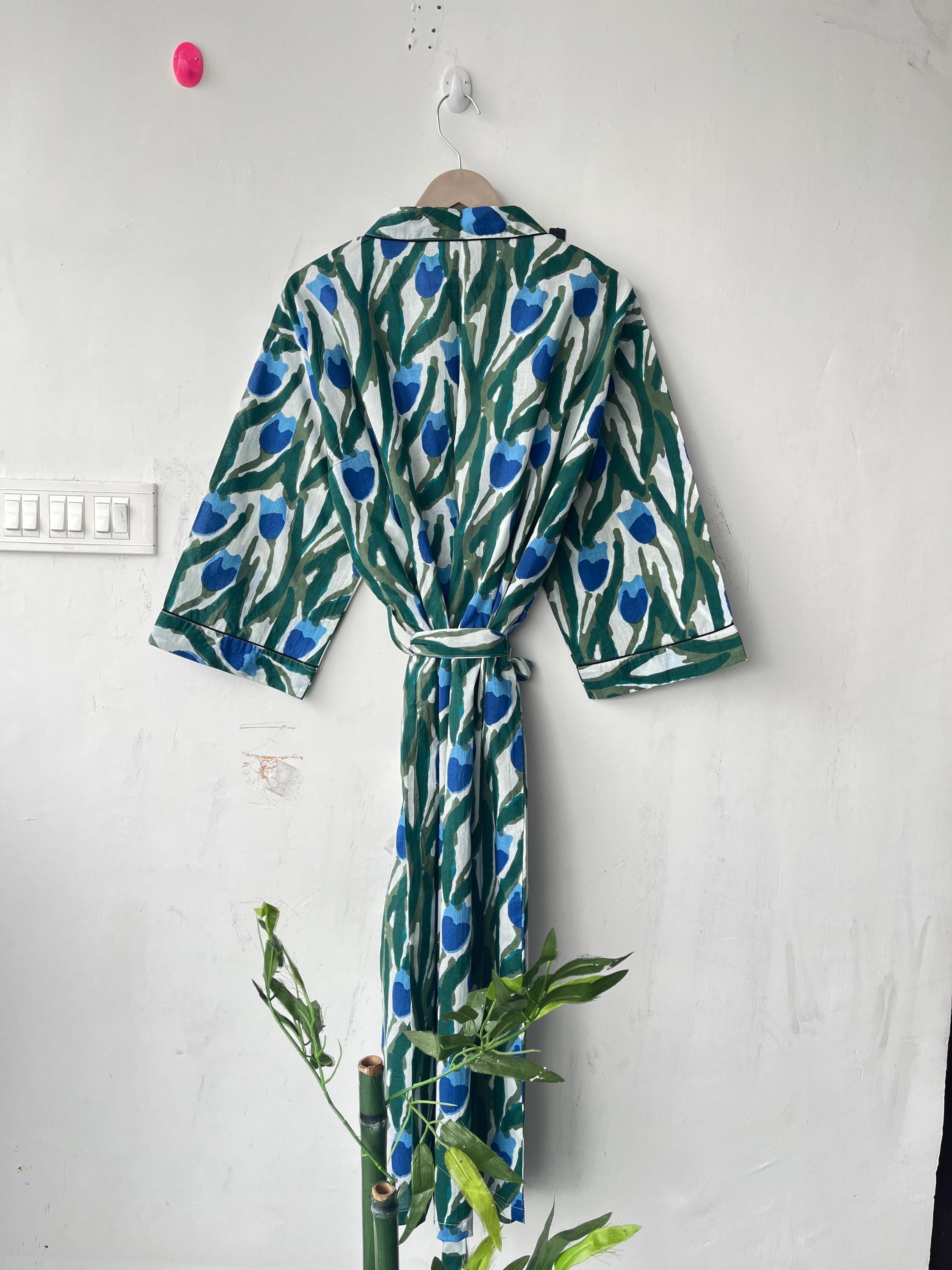 Floral Cotton Kimono Robe: Japanese Style, Short Sleeve, Plus Size