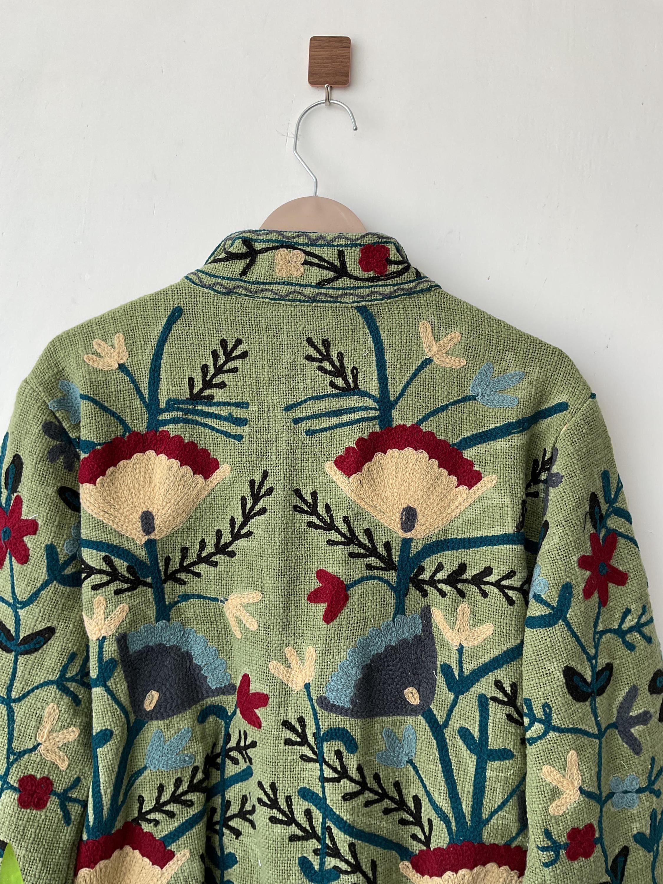 Handmade Cotton Suzani Jacket: Embroidered Boho Coat