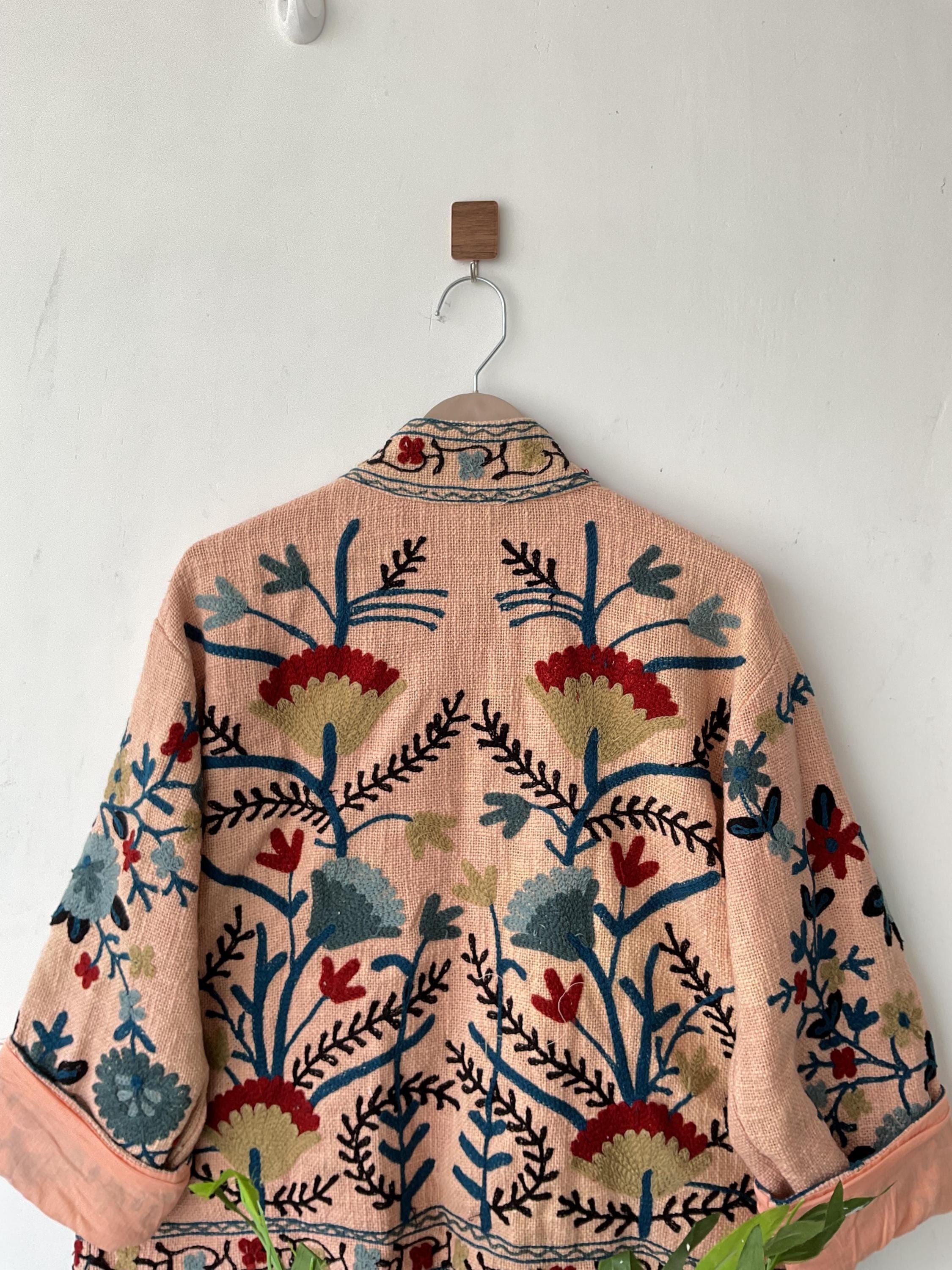 Handmade Suzani Embroidery Jacket: Boho Quilted Cotton Coat