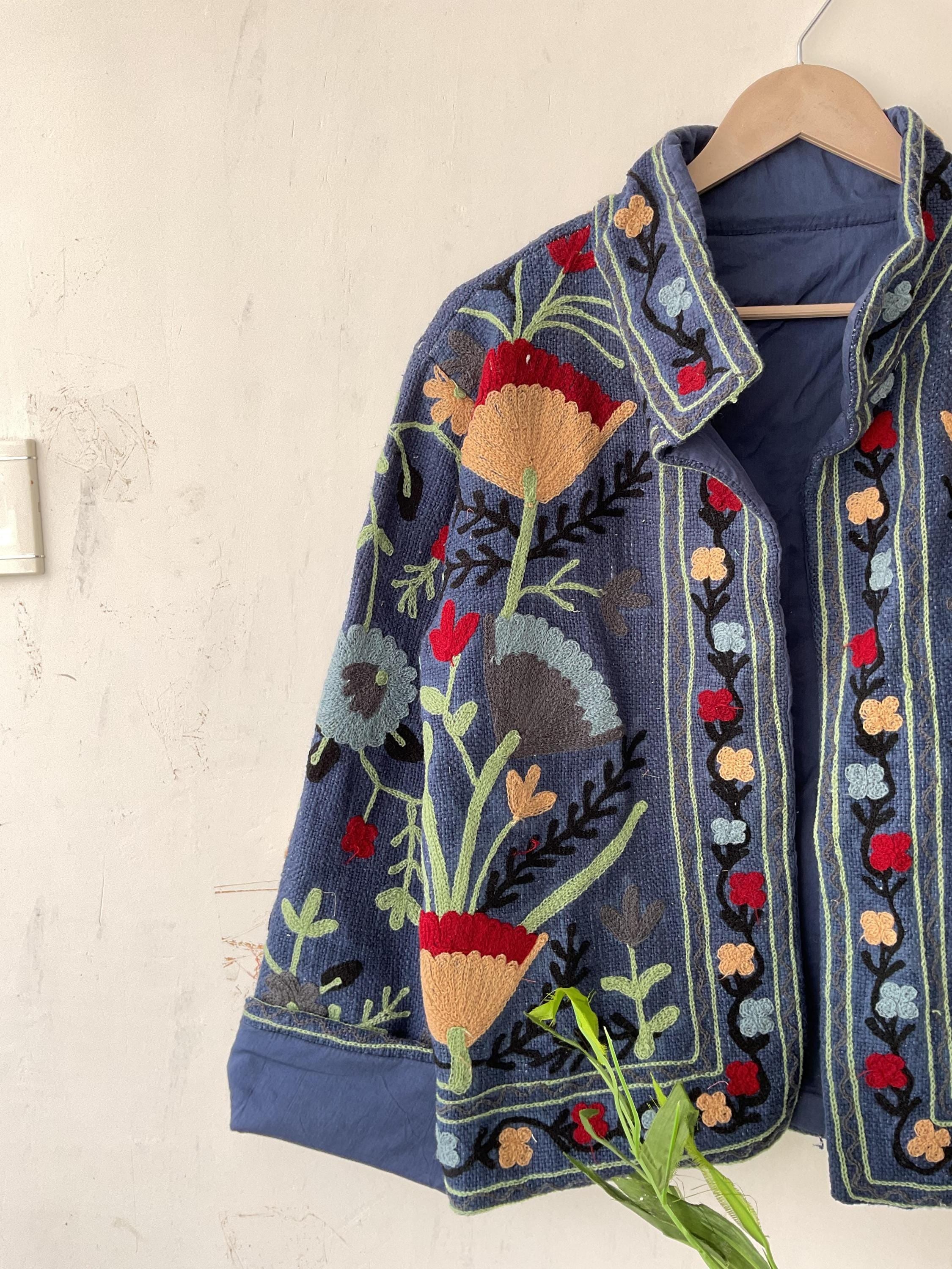 Handmade Suzani Embroidery Jacket: Boho Quilted Cotton Coat