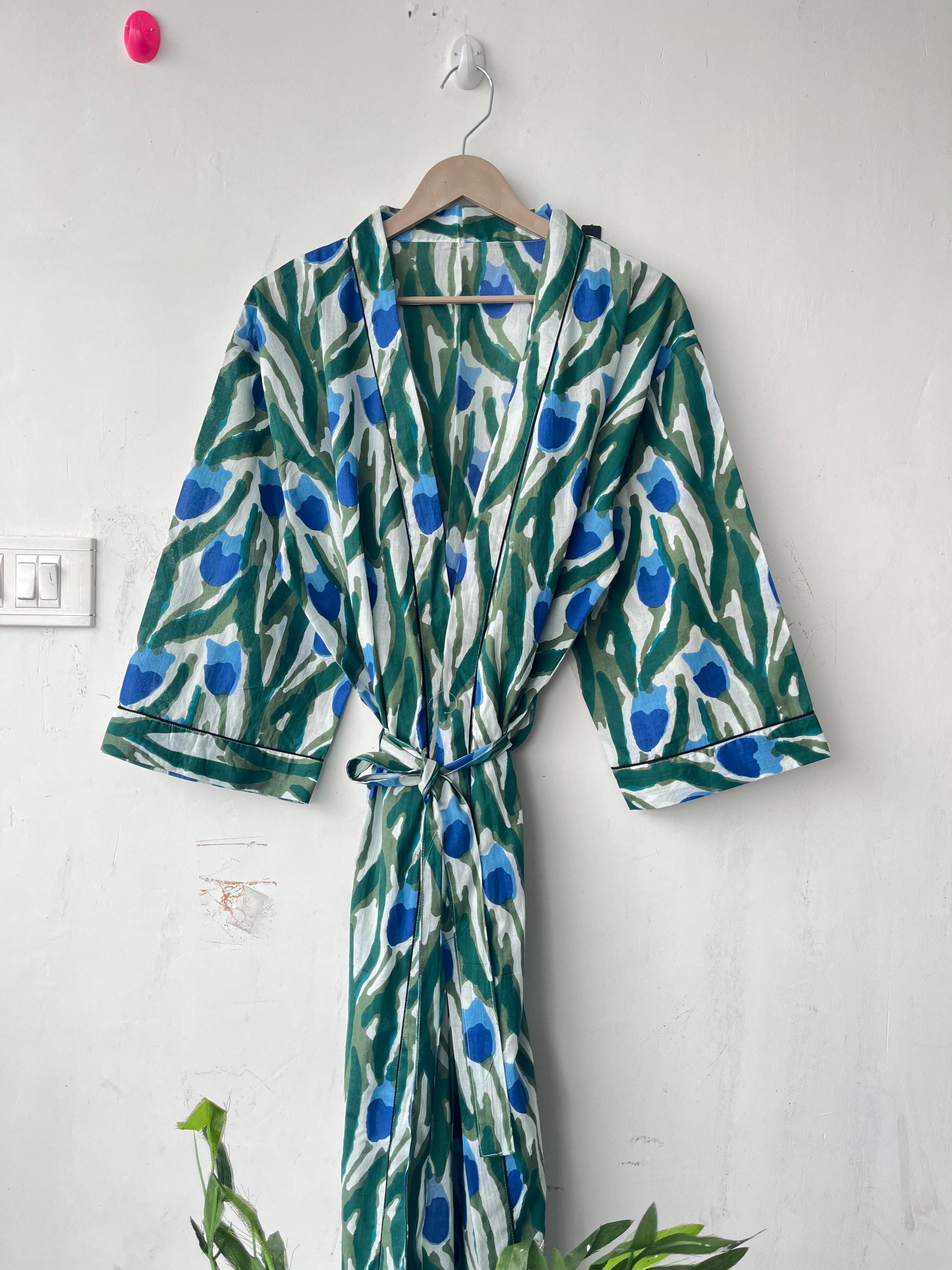 Floral Cotton Kimono Robe: Japanese Style, Short Sleeve, Plus Size