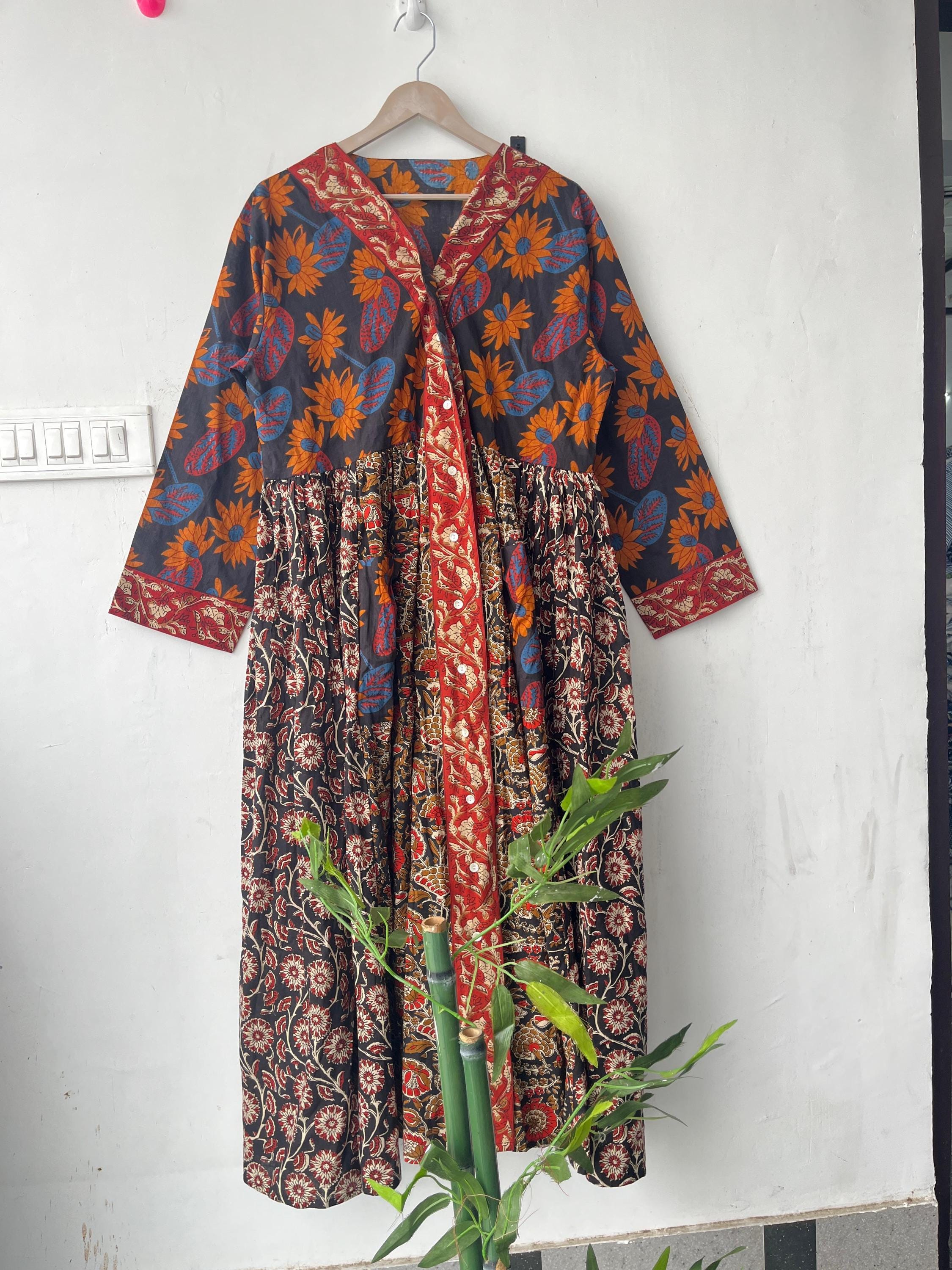 Floral Block Print Cotton Dress: Handcrafted Summer Midi