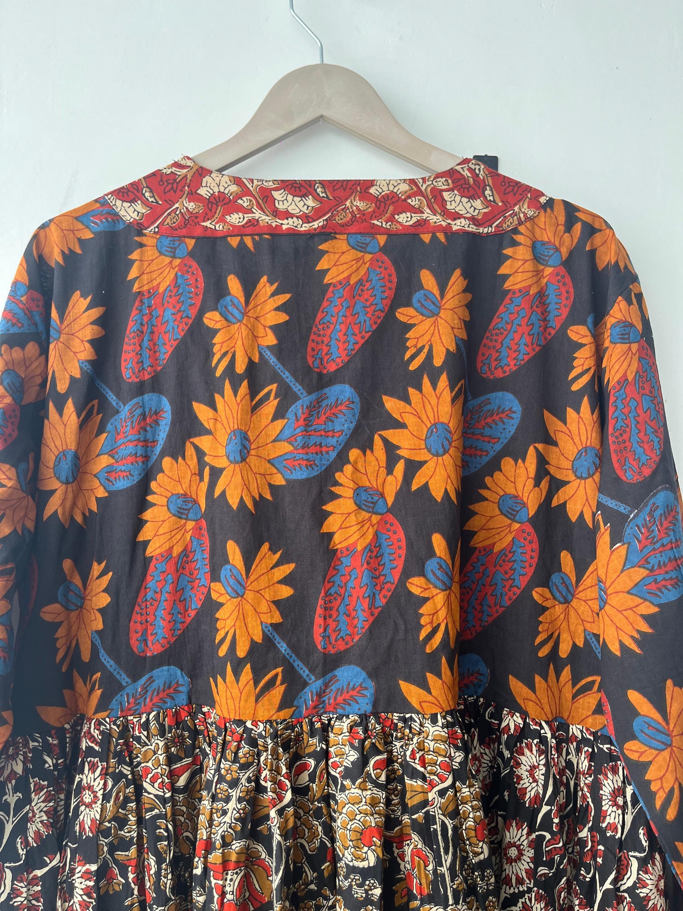 Floral Block Print Cotton Dress: Handcrafted Summer Midi