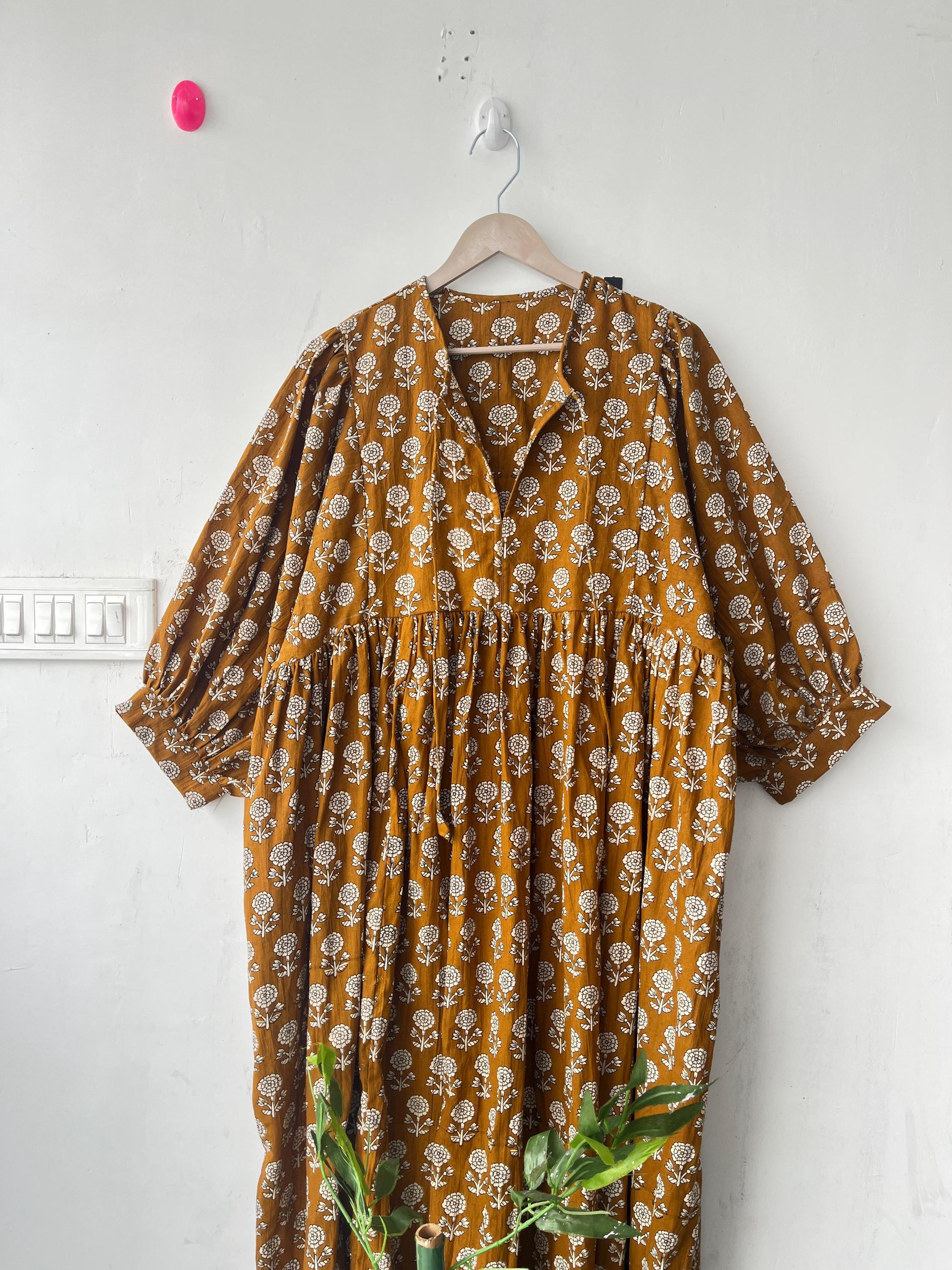Floral Block Print Cotton Dress: Soft Summer Tunic