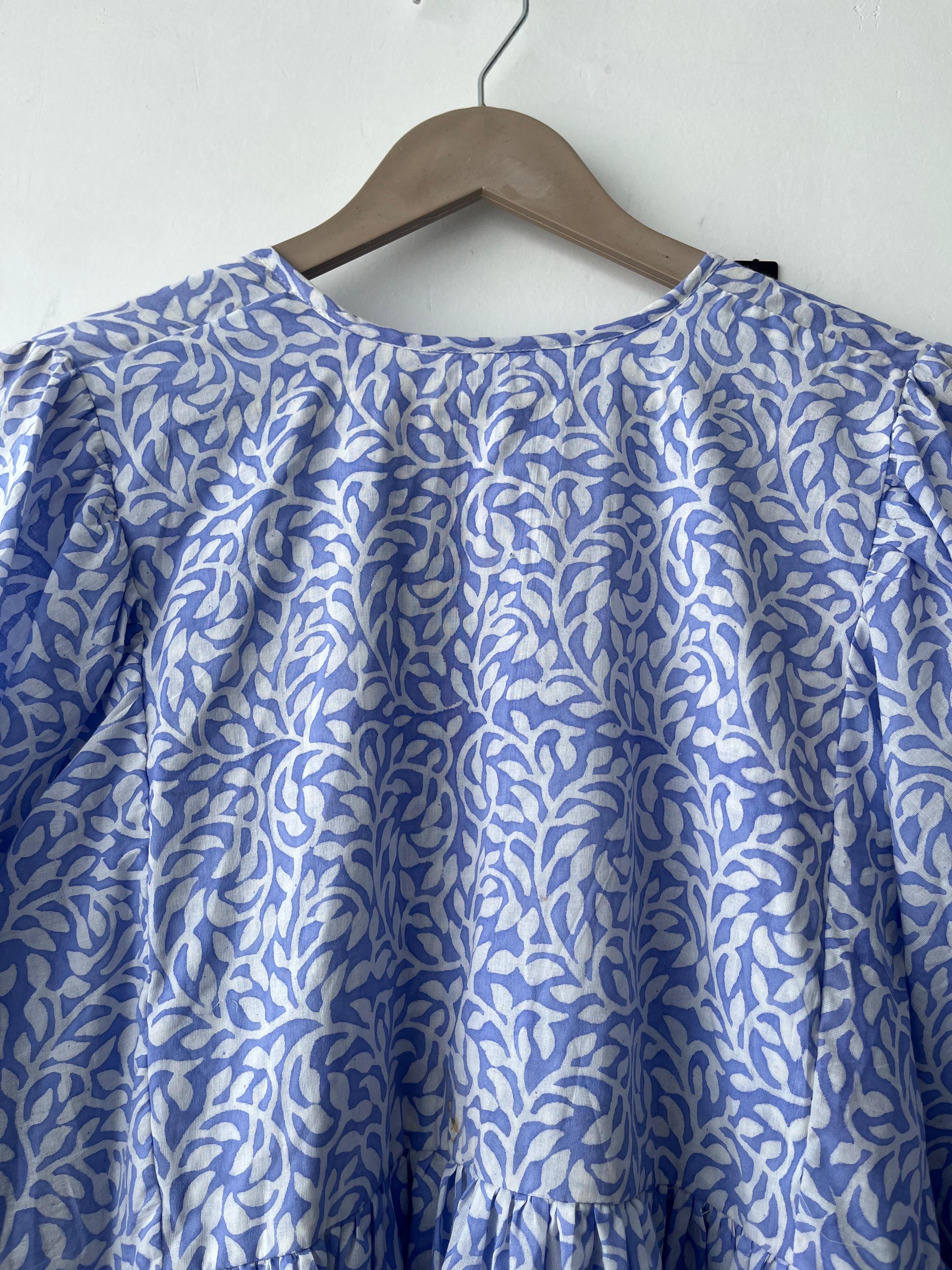 Floral Hand Block Print Cotton Midi Dress: Bohemian Style