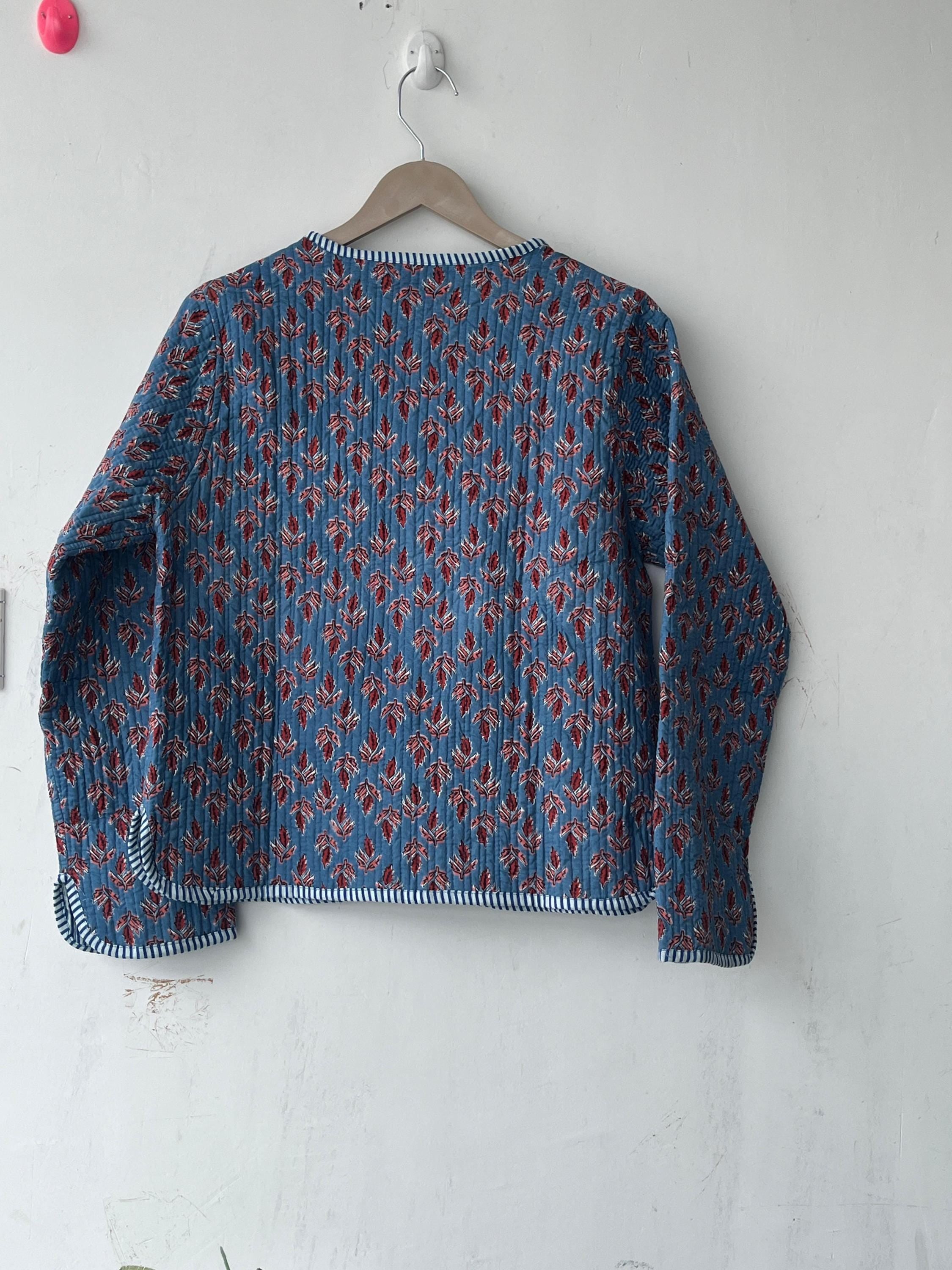 Block Printed Cotton Quilted Jacket - Boho Handmade Women's Coat