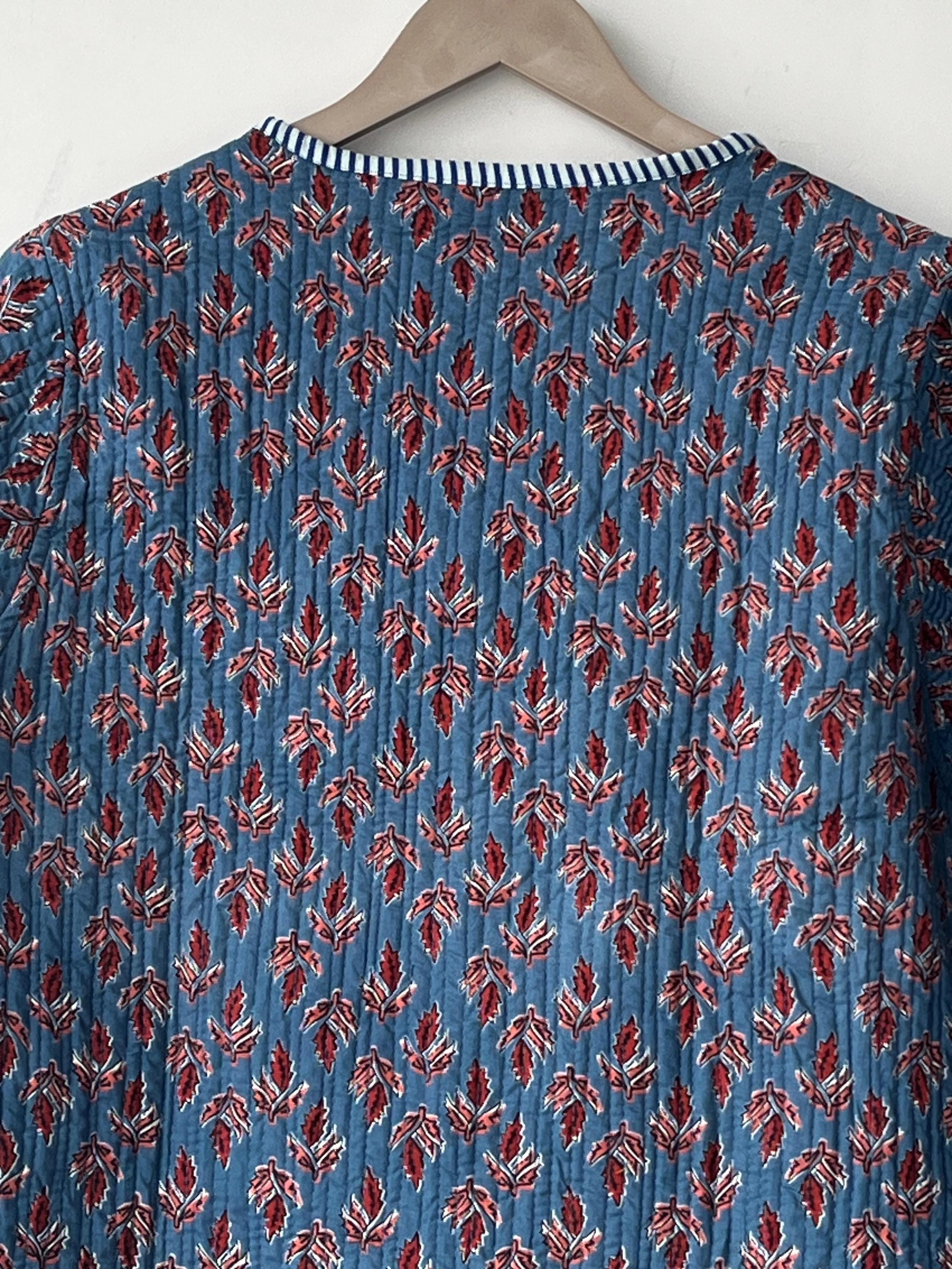 Block Printed Cotton Quilted Jacket - Boho Handmade Women's Coat