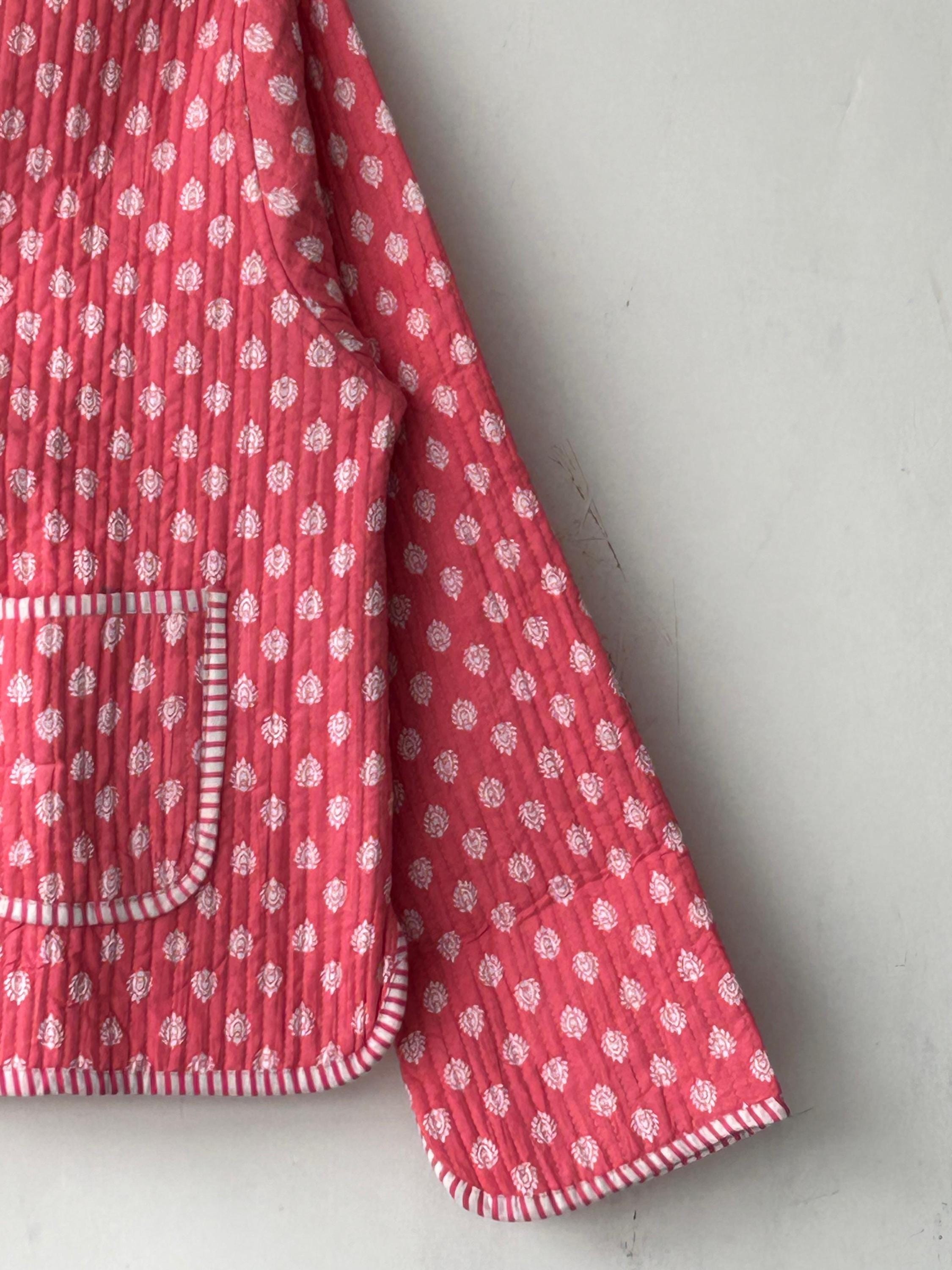 Blue Cotton Quilted Short Jacket: Handmade Block Print Reversible Coat