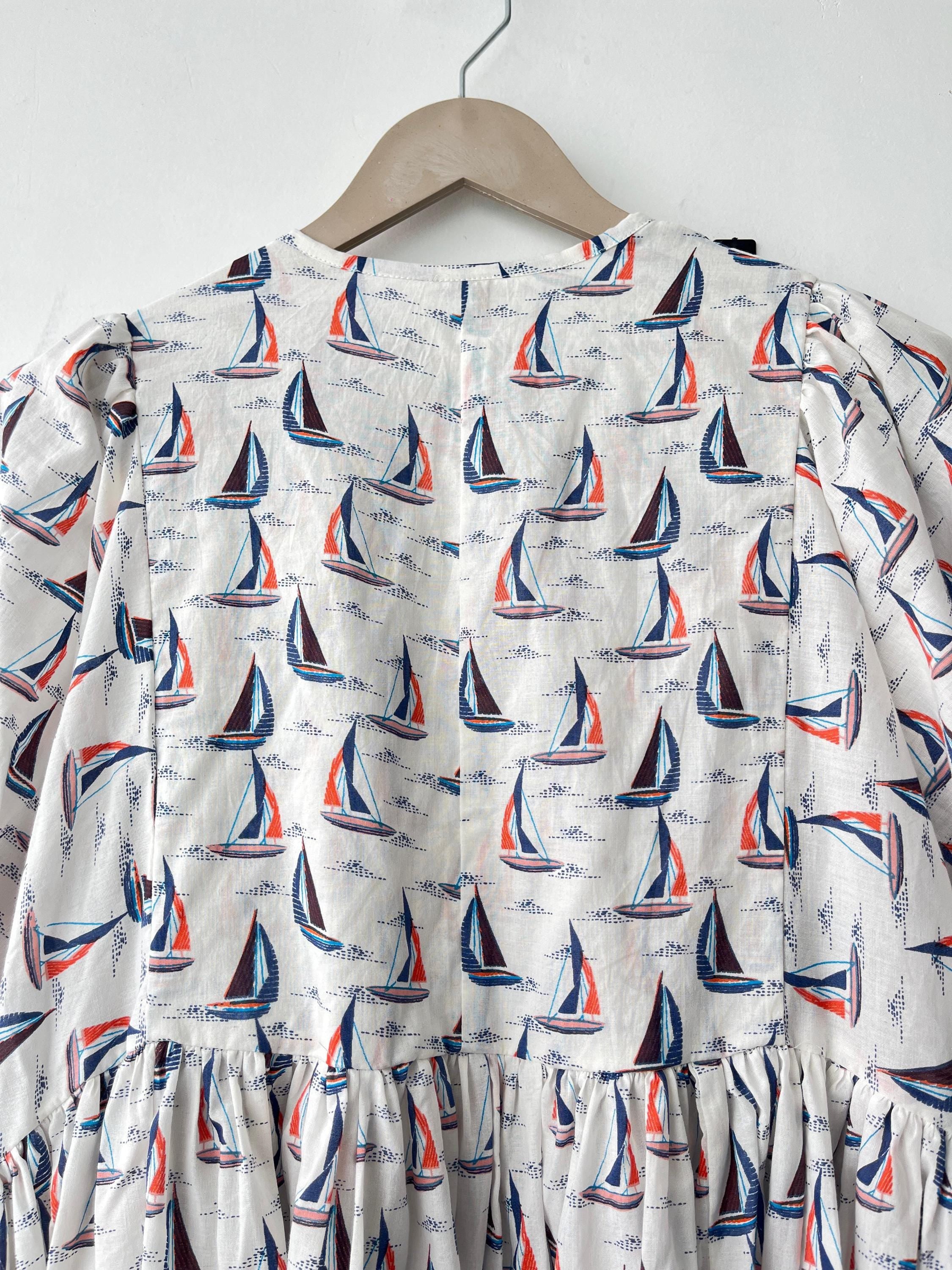 Floral Hand Block Print Cotton Midi Dress: Deep Neck Summer Dress