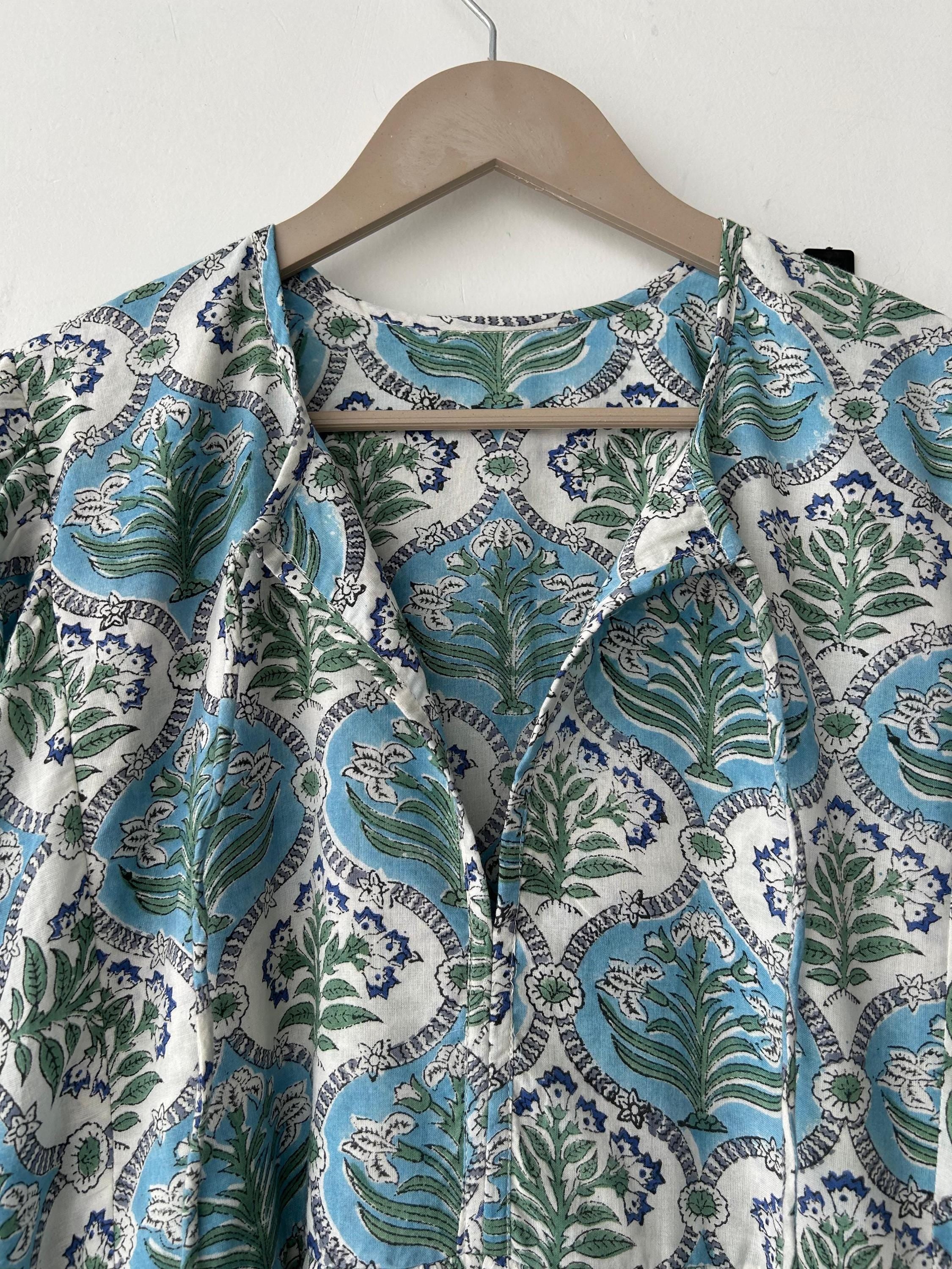 Floral Block Print Cotton Summer Dress: Handcrafted Midi Dress