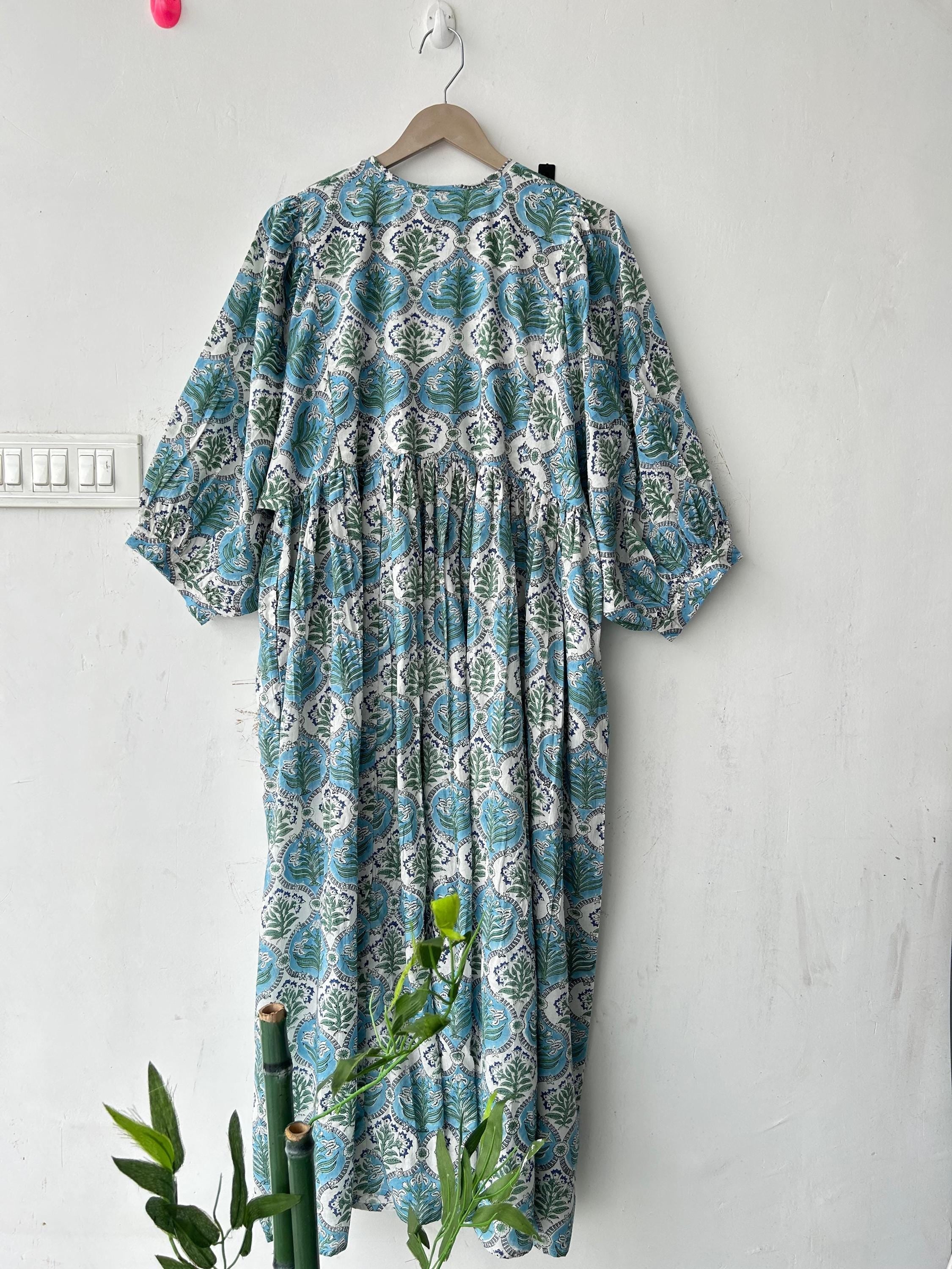 Floral Block Print Cotton Summer Dress: Handcrafted Midi Dress