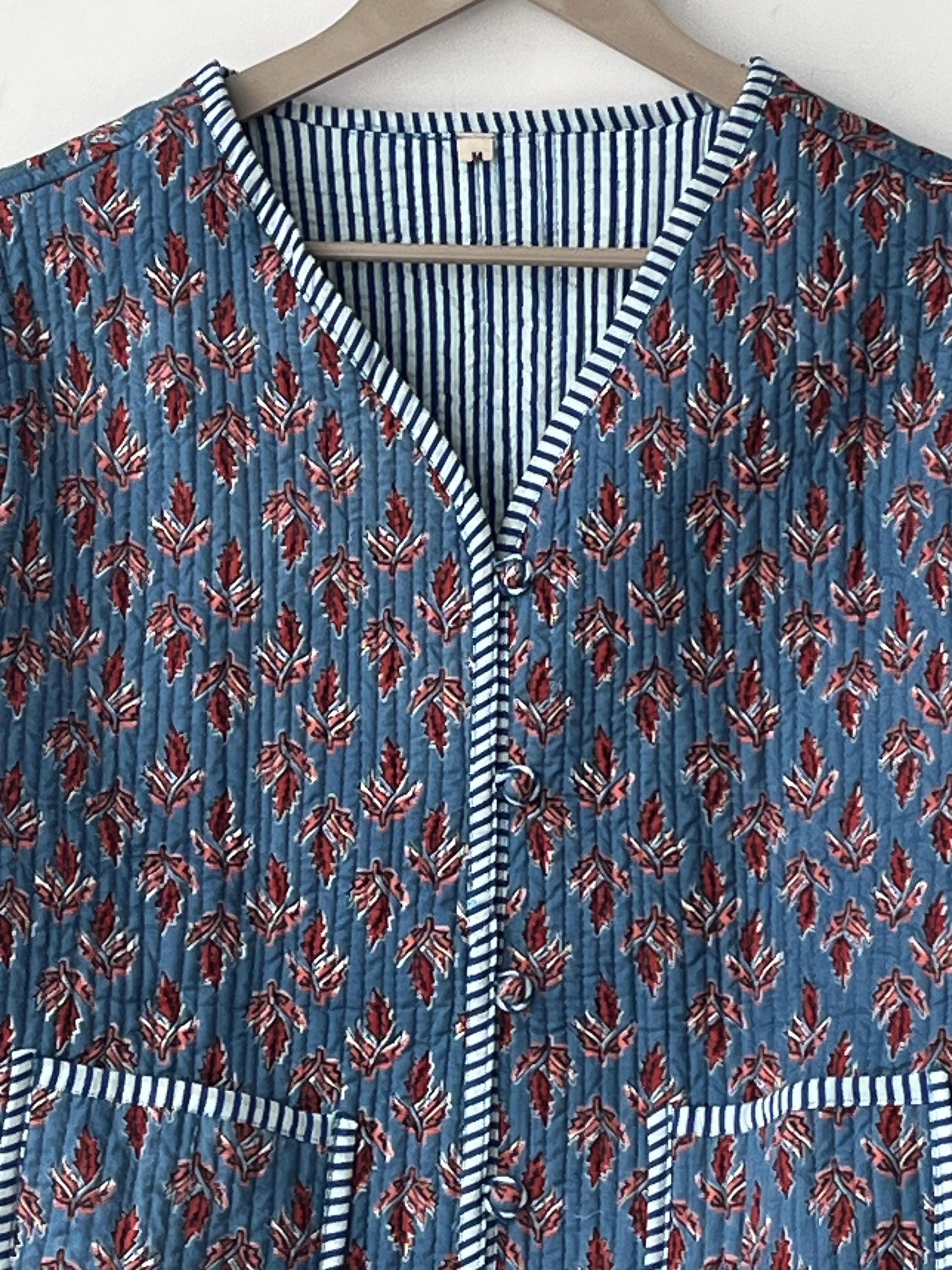 Block Printed Cotton Quilted Jacket - Boho Handmade Women's Coat