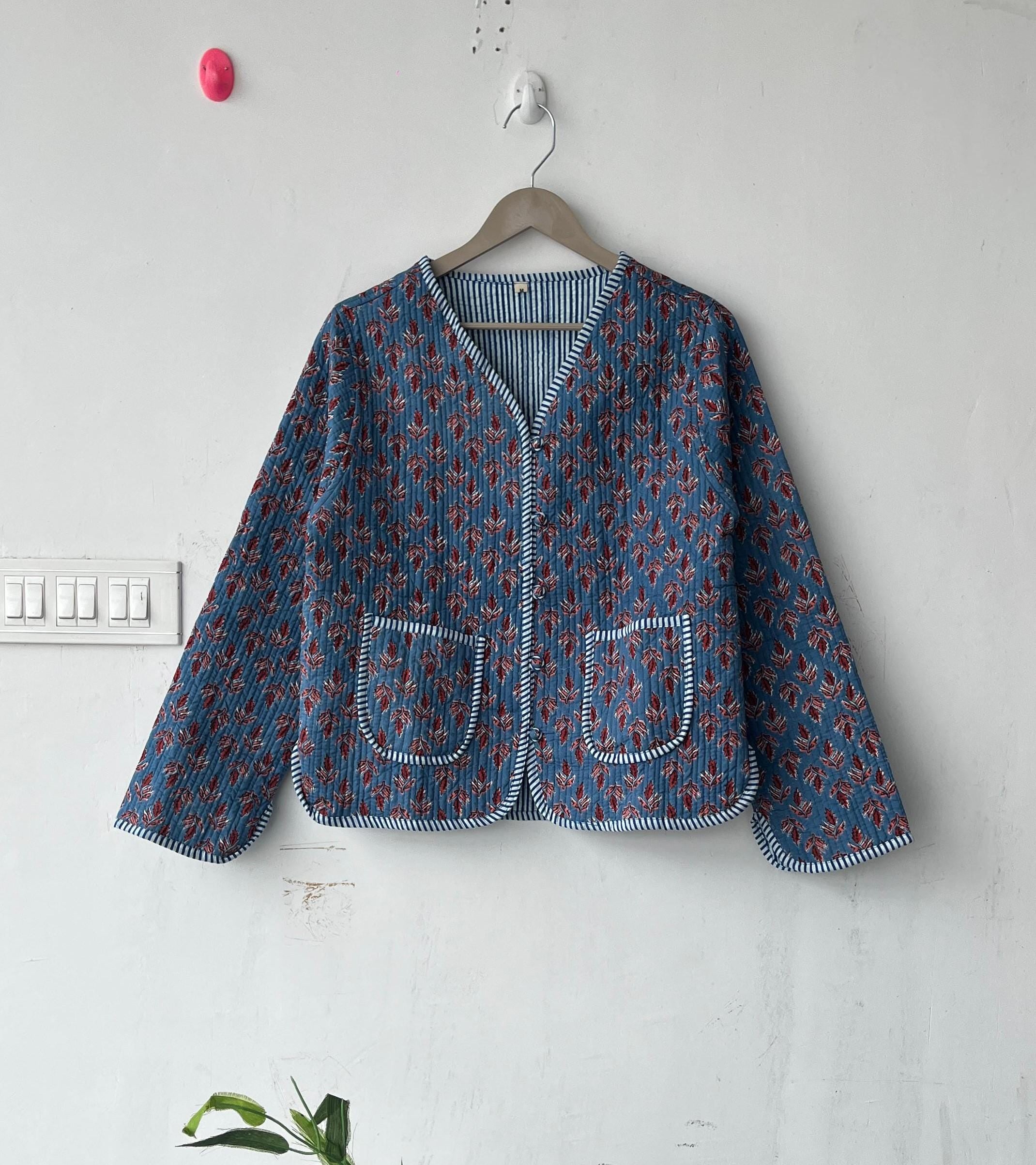 Block Printed Cotton Quilted Jacket - Boho Handmade Women's Coat