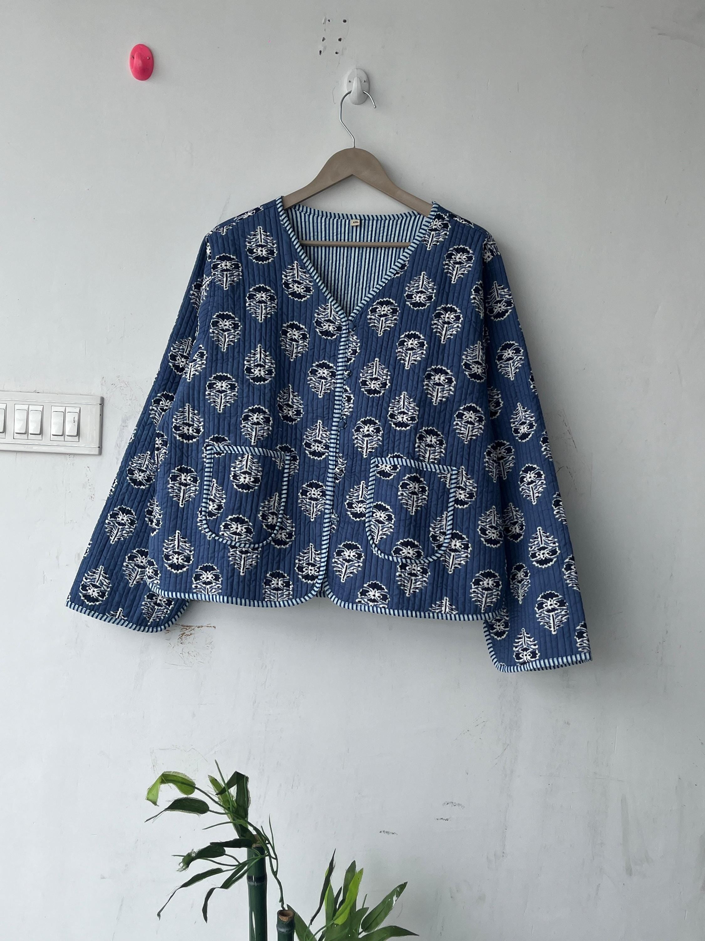 Block Printed Cotton Quilted Jacket - Boho Handmade Women's Coat