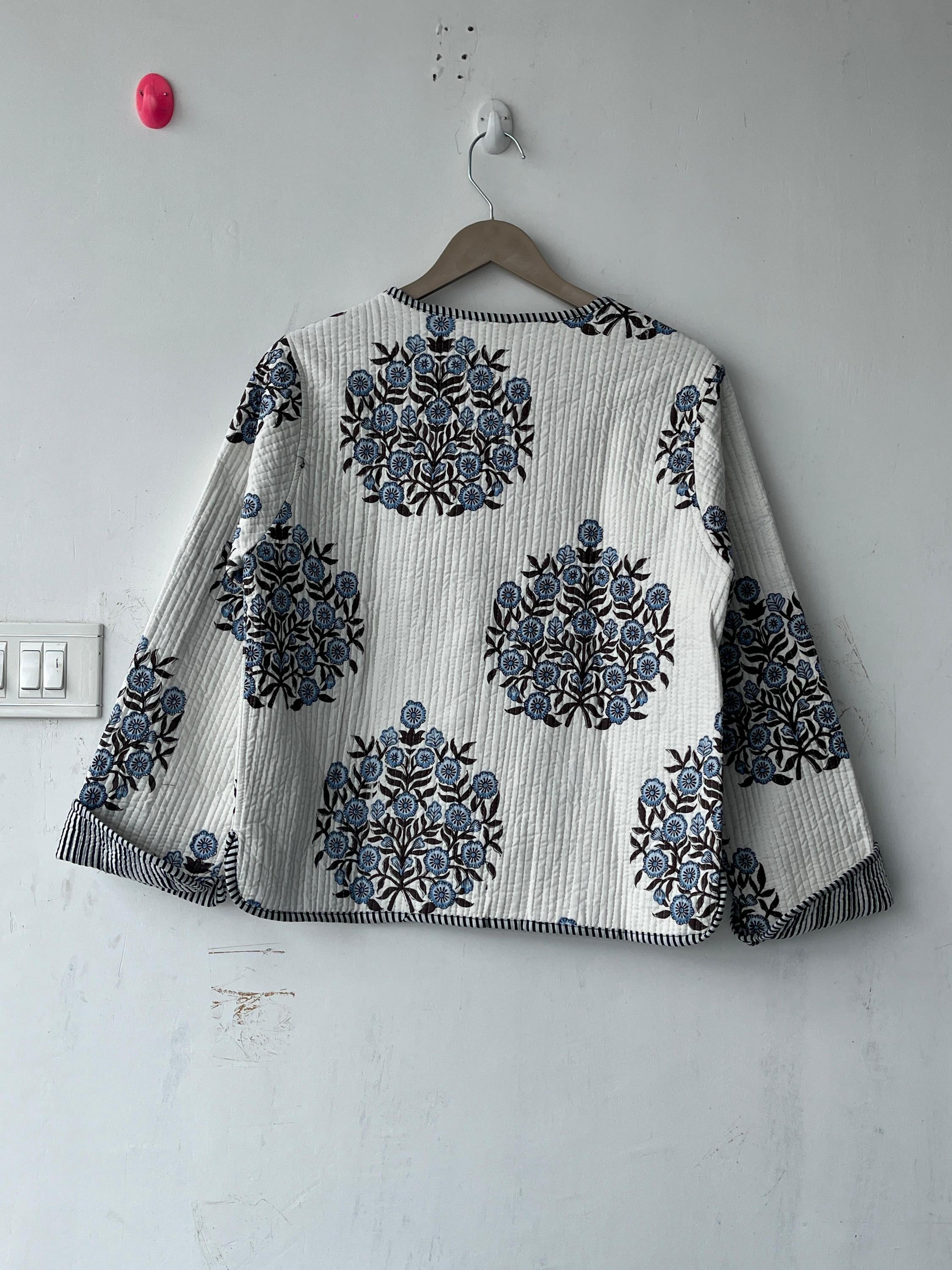 Block Printed Cotton Quilted Jacket - Boho Handmade Women's Coat