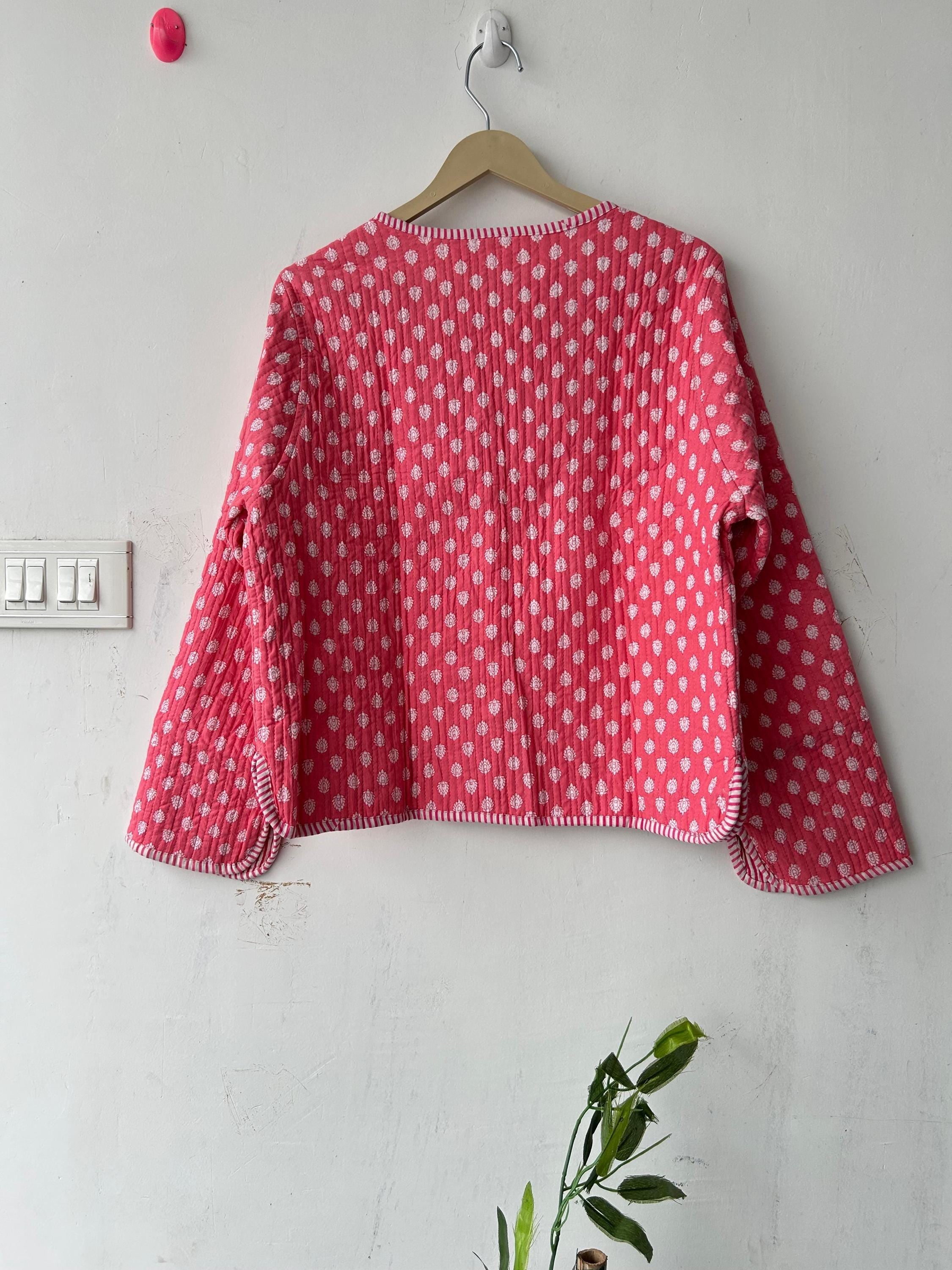 Blue Cotton Quilted Short Jacket: Handmade Block Print Reversible Coat