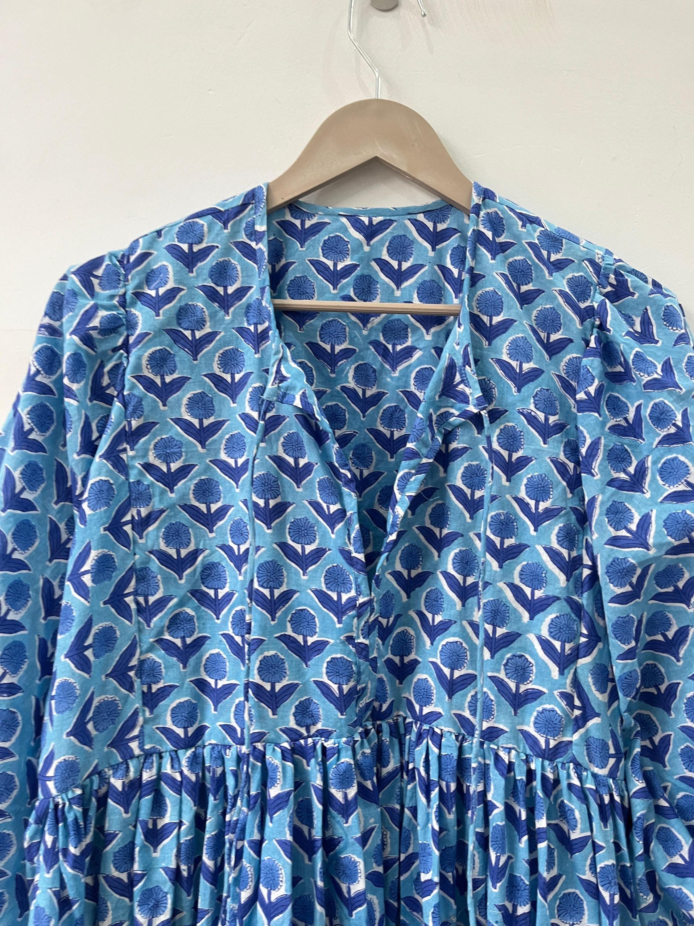 Floral Block Print Cotton Summer Dress: Handcrafted Midi Dress