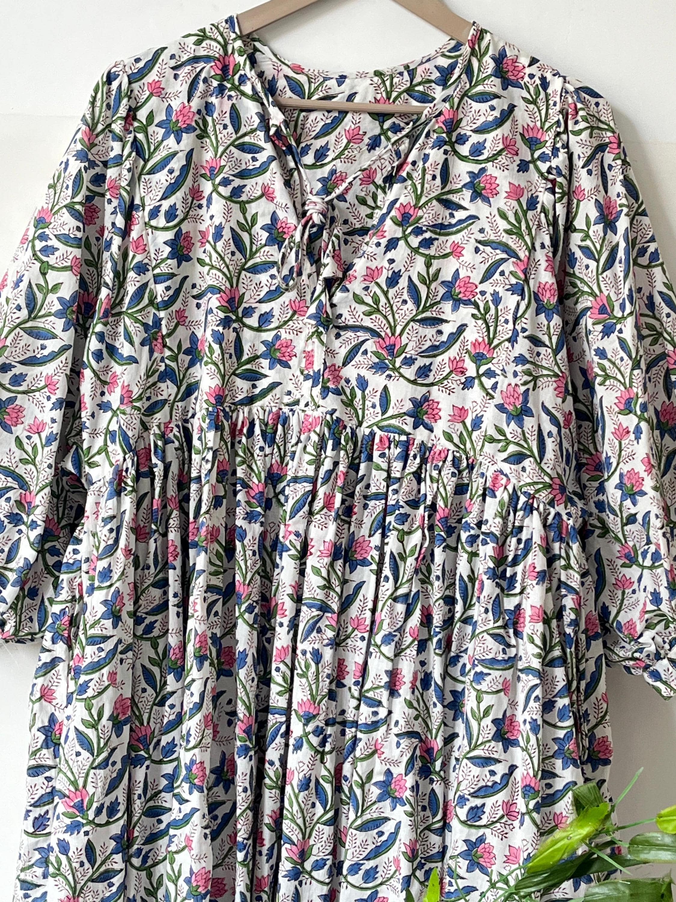 Floral Block Print Cotton Midi Dress: Soft Summer Dress
