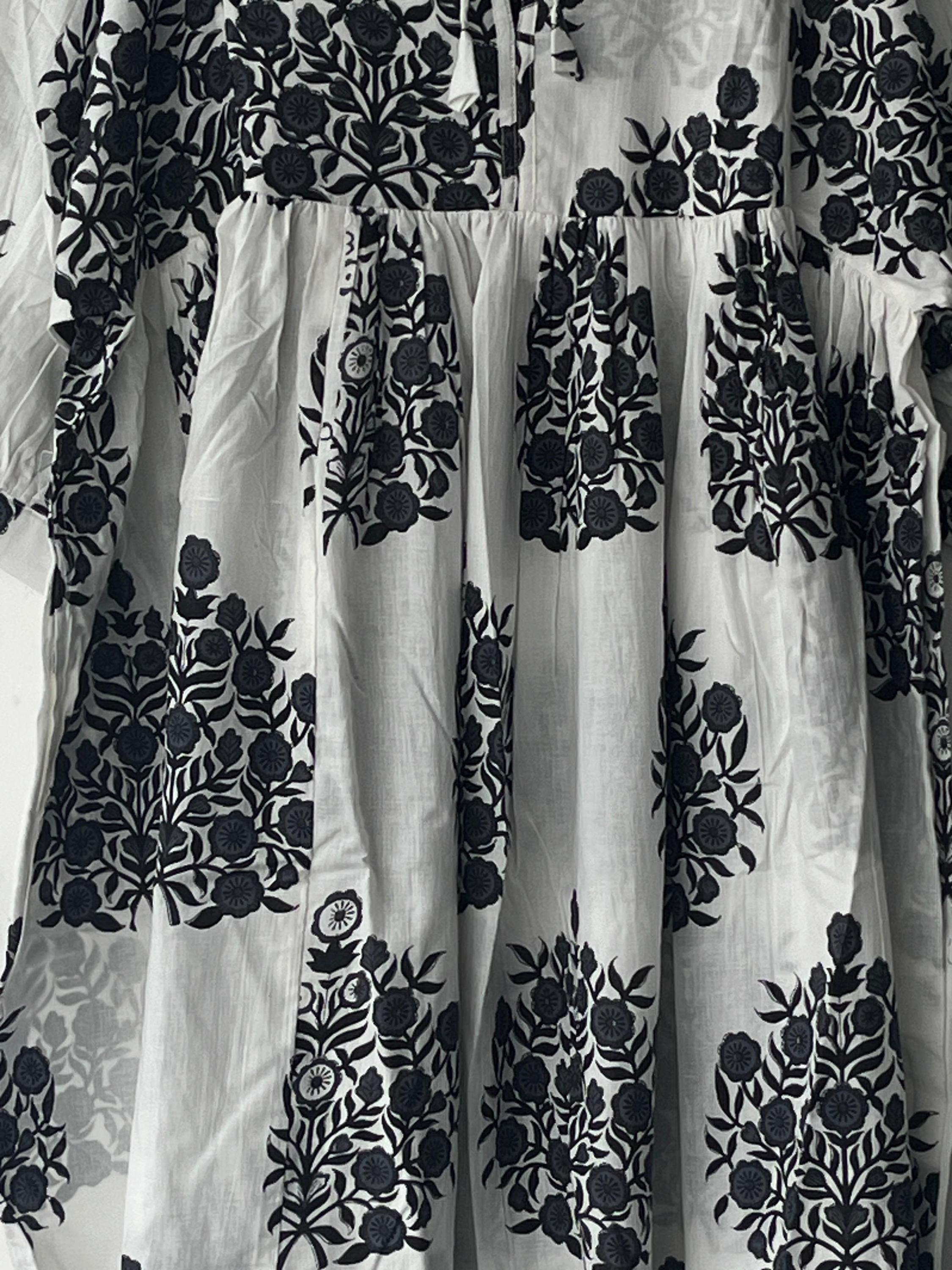 Hand Block Printed Cotton Gauze Dress: Bohemian Tunic Gown