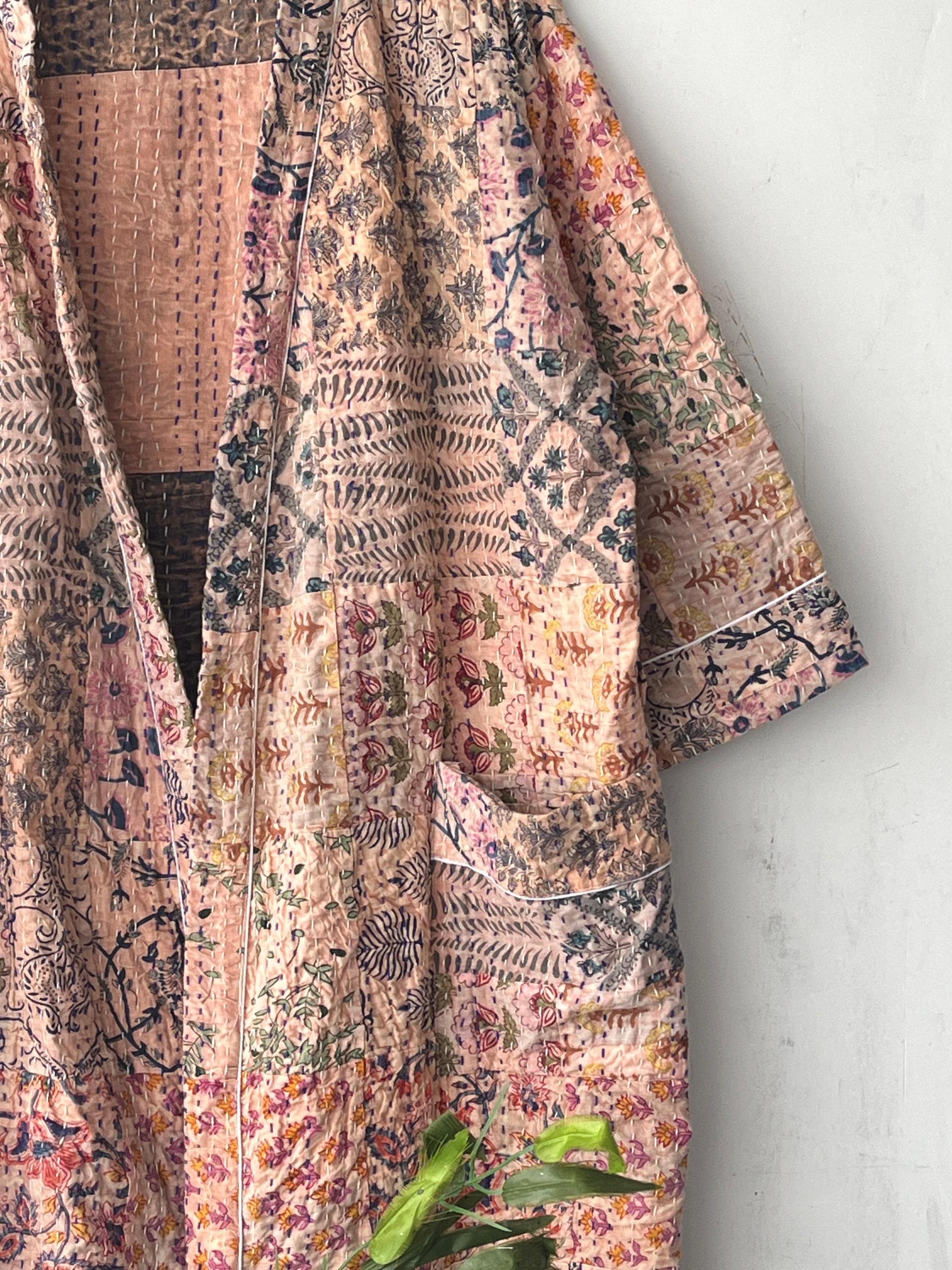 Handcrafted Kantha Kimono Robe: Bohemian Patchwork Cotton Jacket