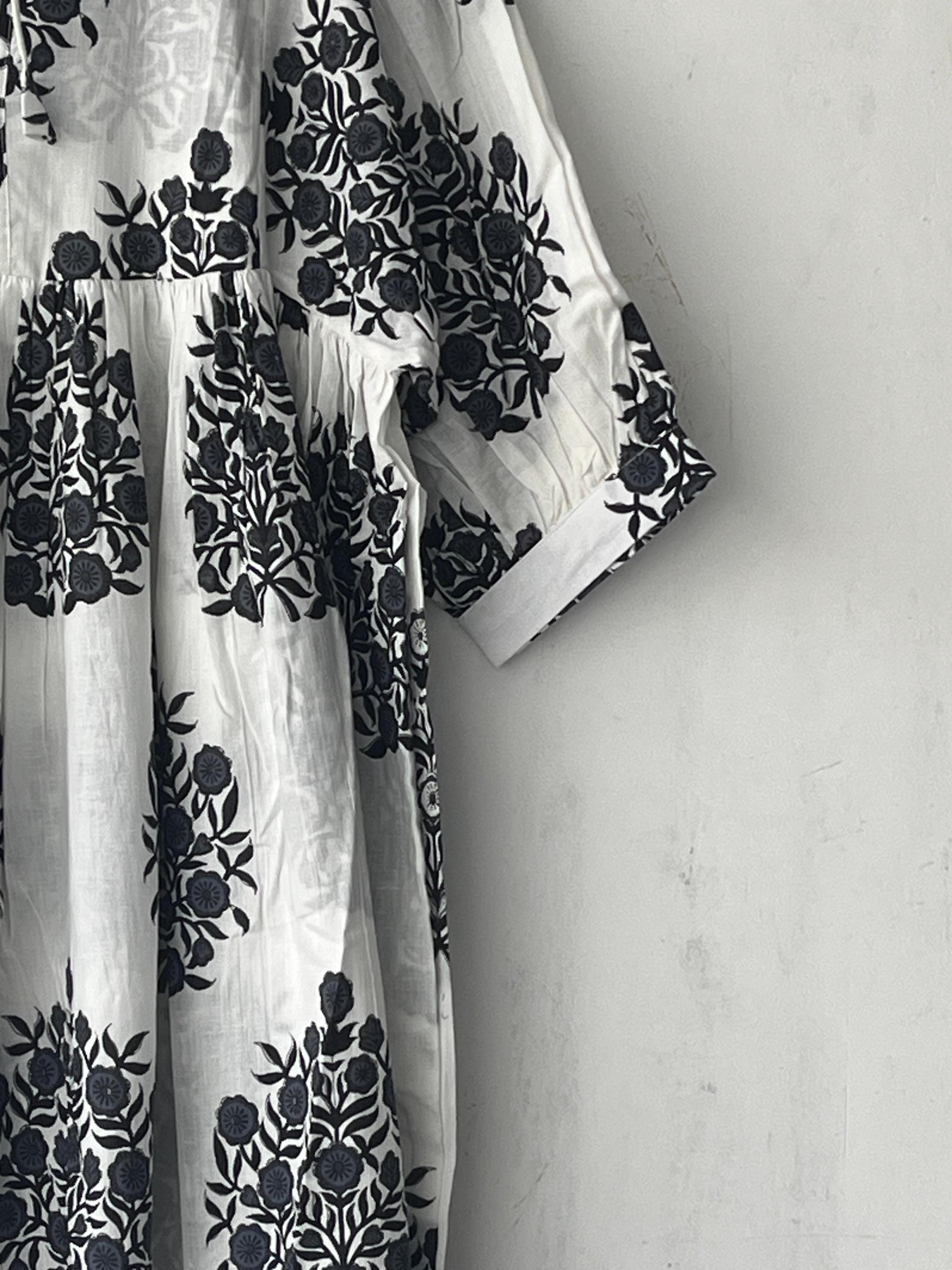 Hand Block Printed Cotton Gauze Dress: Bohemian Tunic Gown