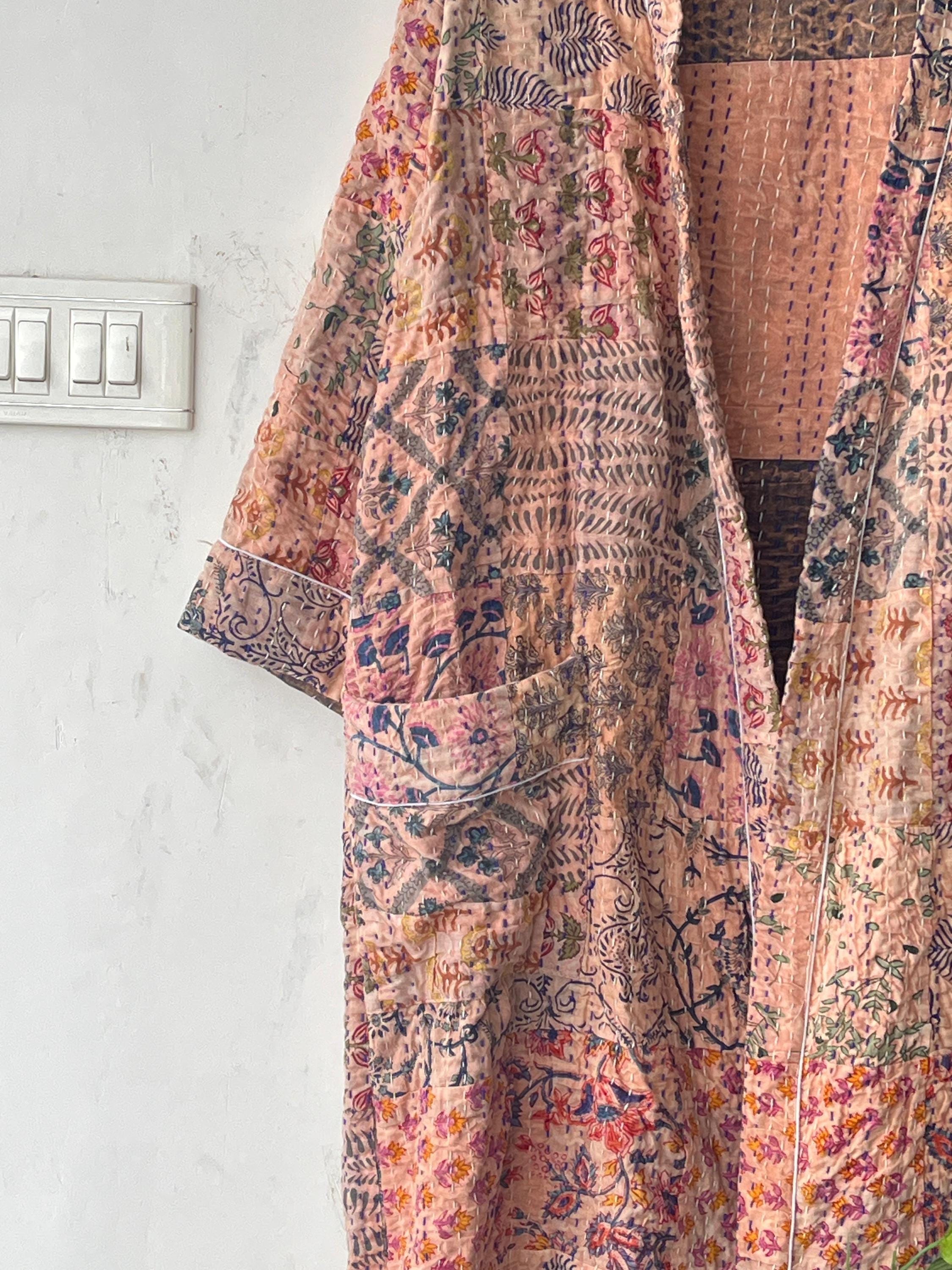 Handcrafted Kantha Kimono Robe: Bohemian Patchwork Cotton Jacket