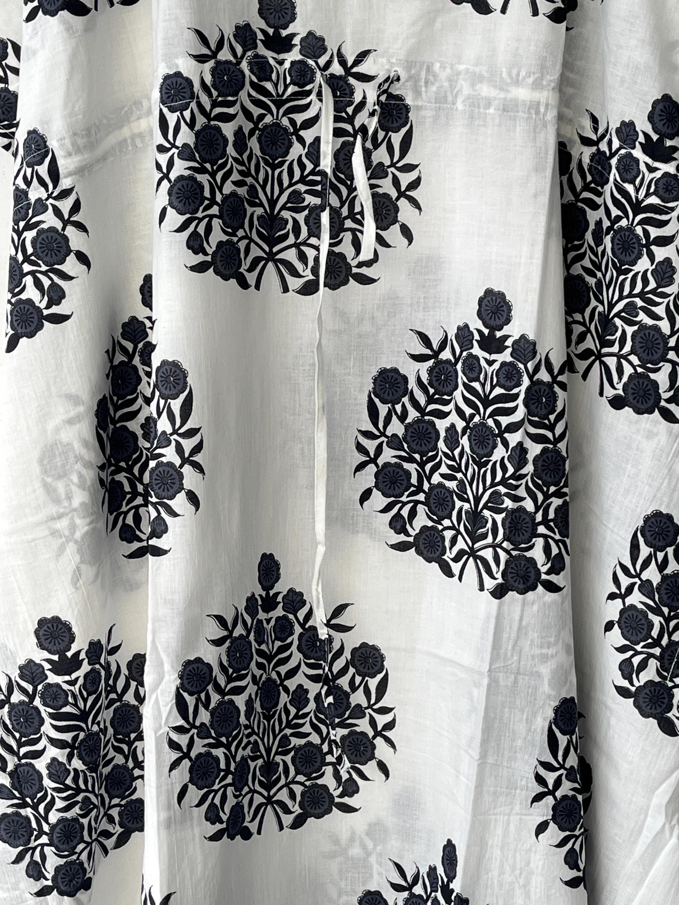 Floral Print Cotton Kaftan Dress: Indian Block Print Beach Cover-Up