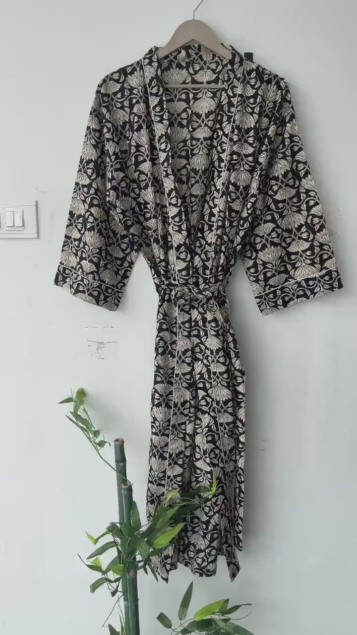 Floral Cotton Kimono Robe: Japanese Style Dressing Gown