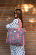 Block Print Quilted Cotton Tote Bag for Women –Handmade Floral Shopper