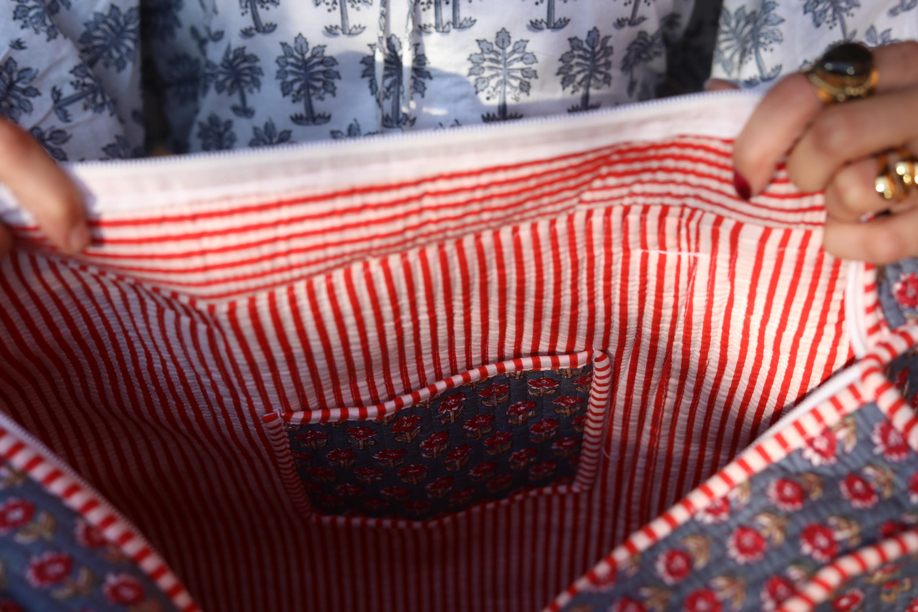 Block Print Quilted Cotton Tote Bag for Women –Handmade Floral Shopper