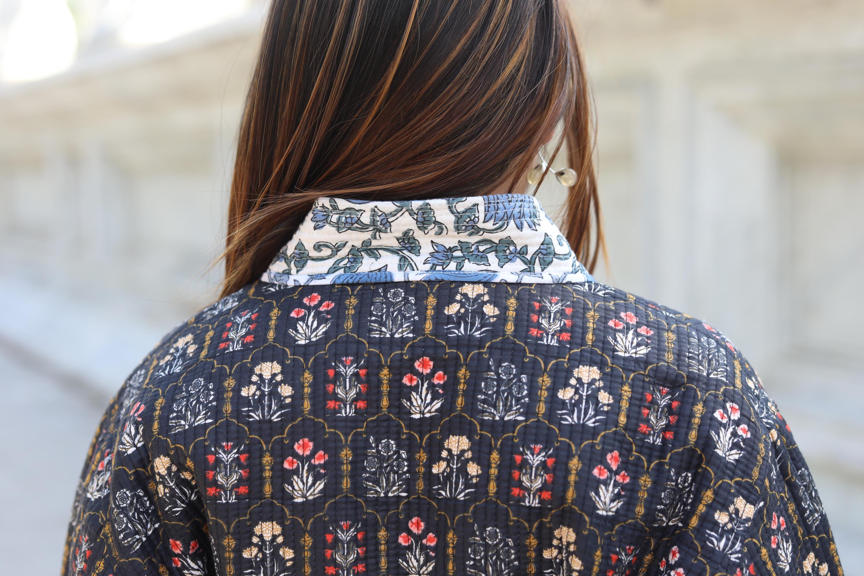 Block Print Cotton Quilted Kimono Jacket for Women – Handmade Floral