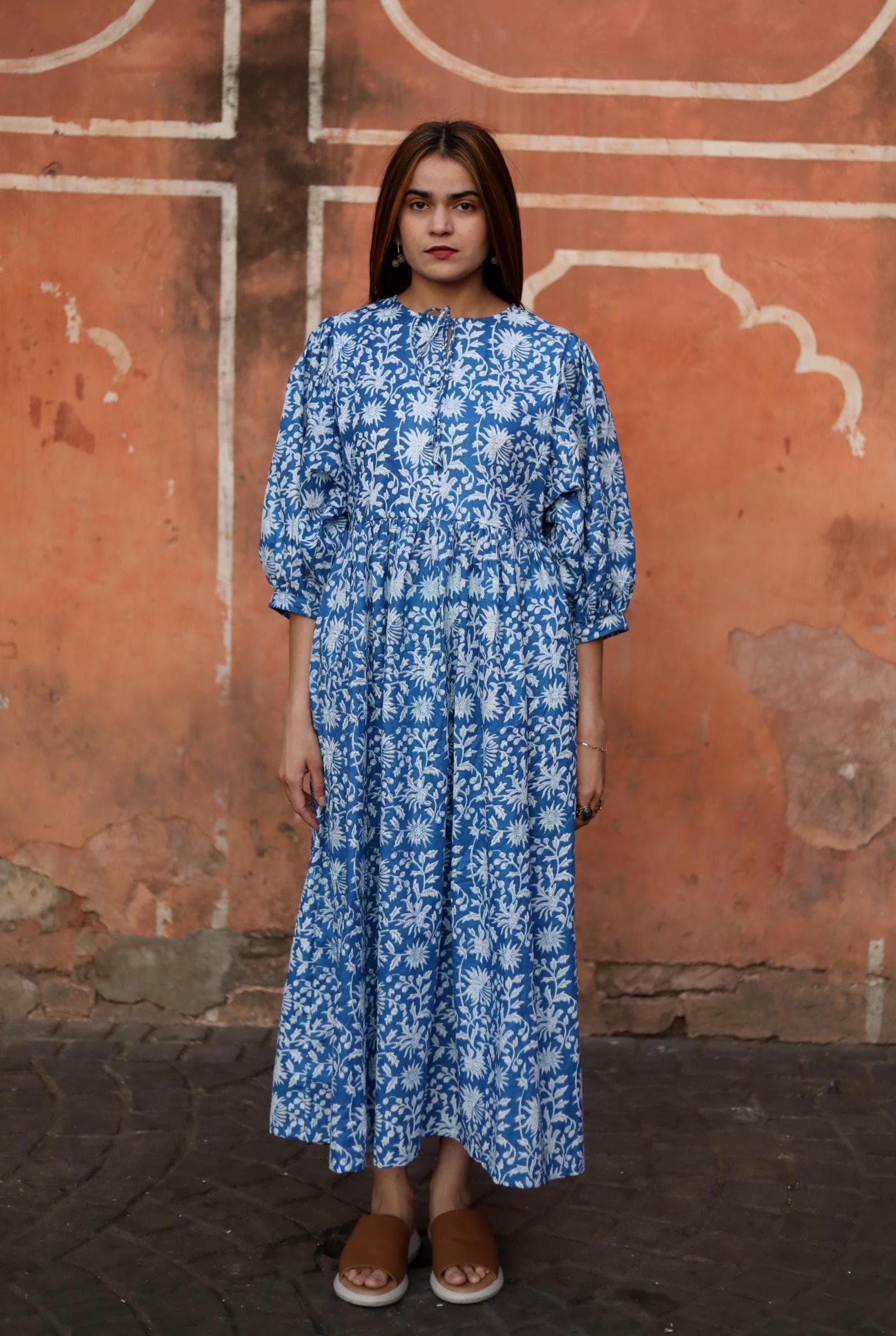Block Print Cotton Dress for Women – Handmade Blue Tunic Dress