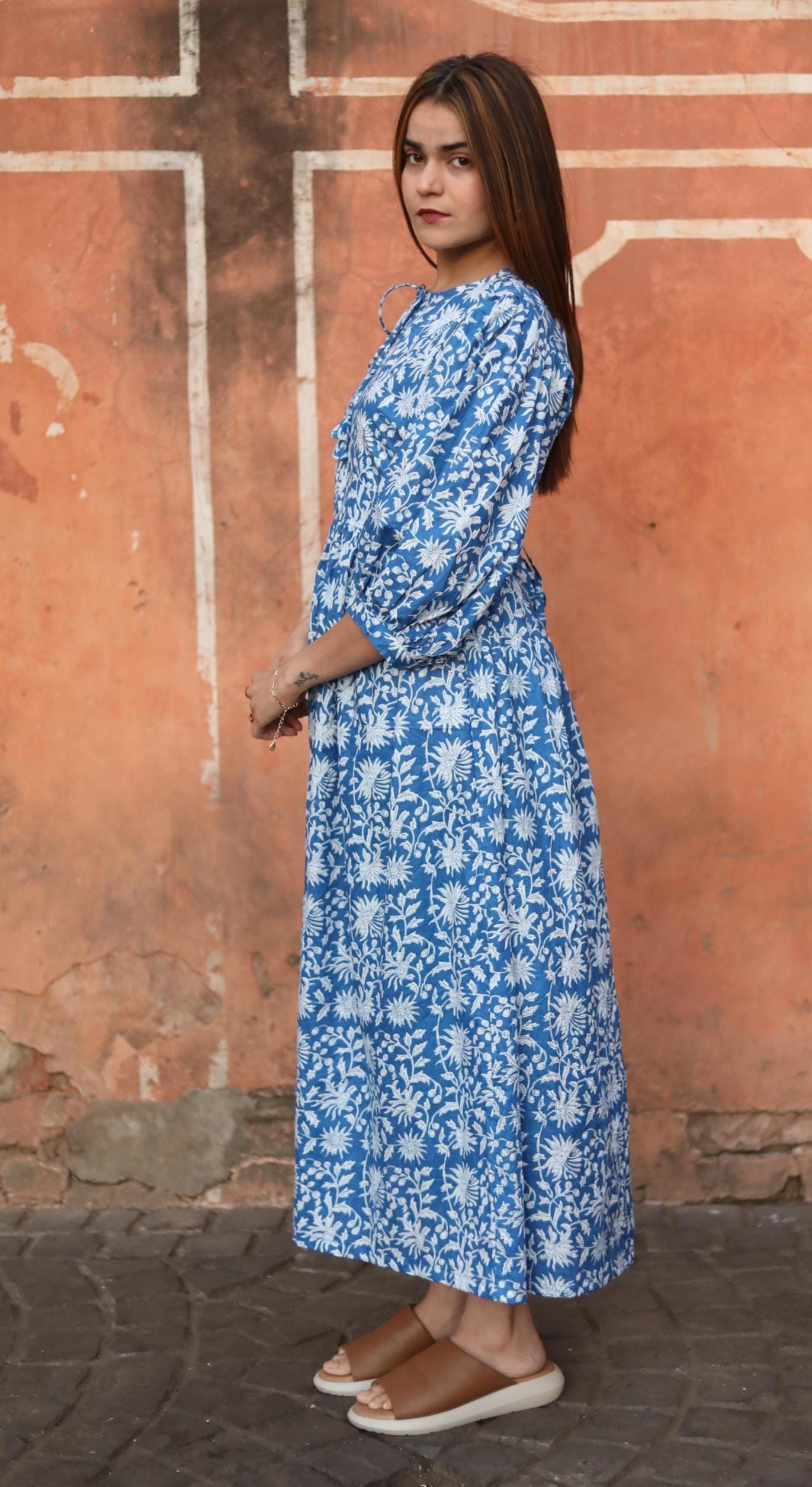 Block Print Cotton Dress for Women – Handmade Blue Tunic Dress