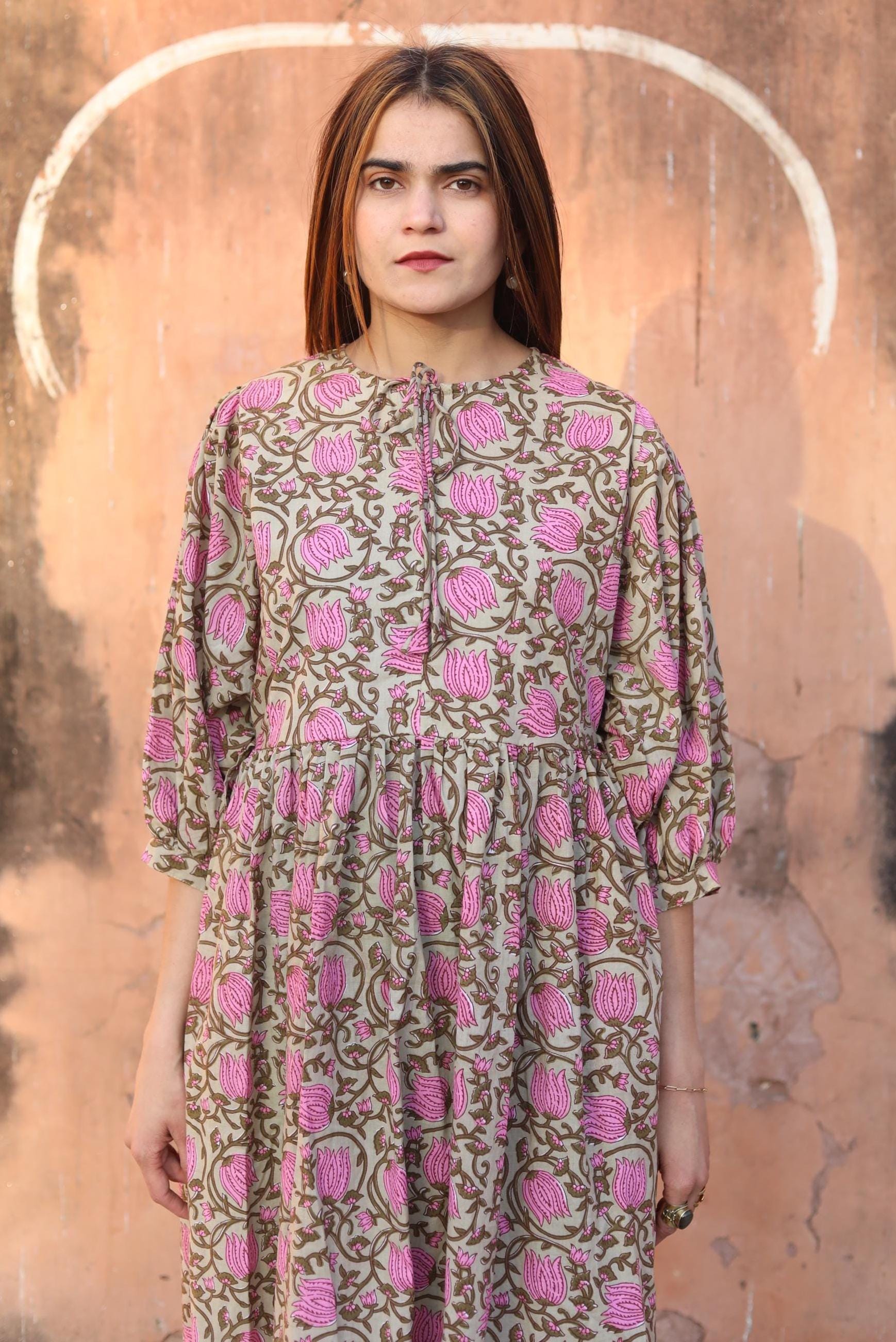 Block Print Cotton Dress for Women – Handmade Floral Tunic Dress