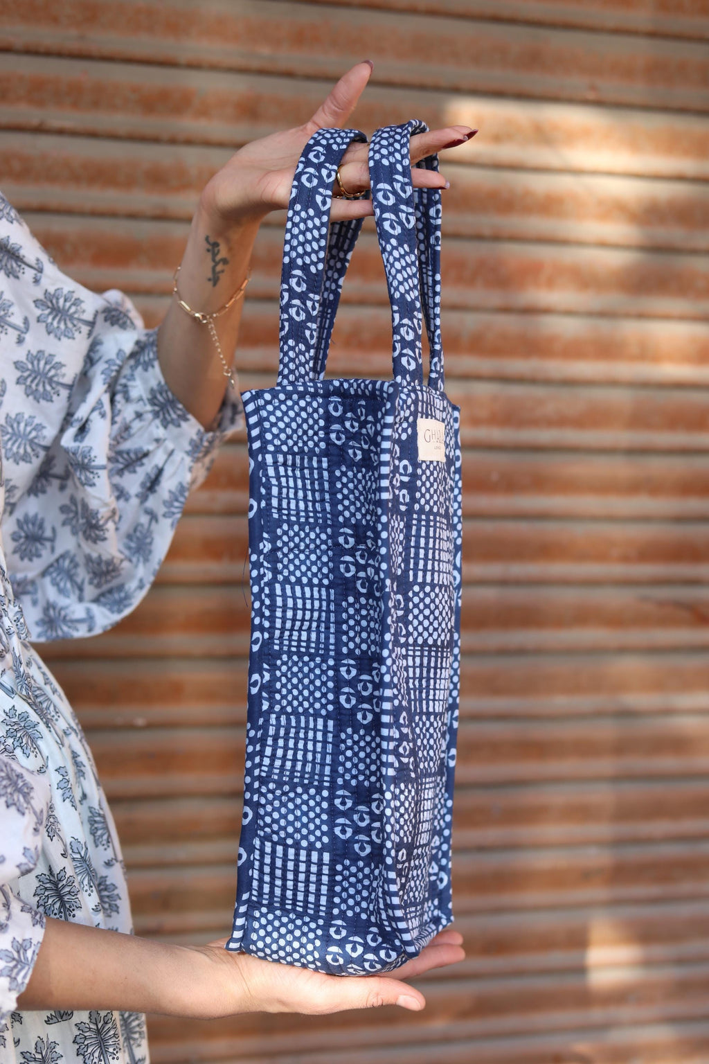 Floral Hand Block Print Bottle Holder- Wine/ Champagne/Water Bottle