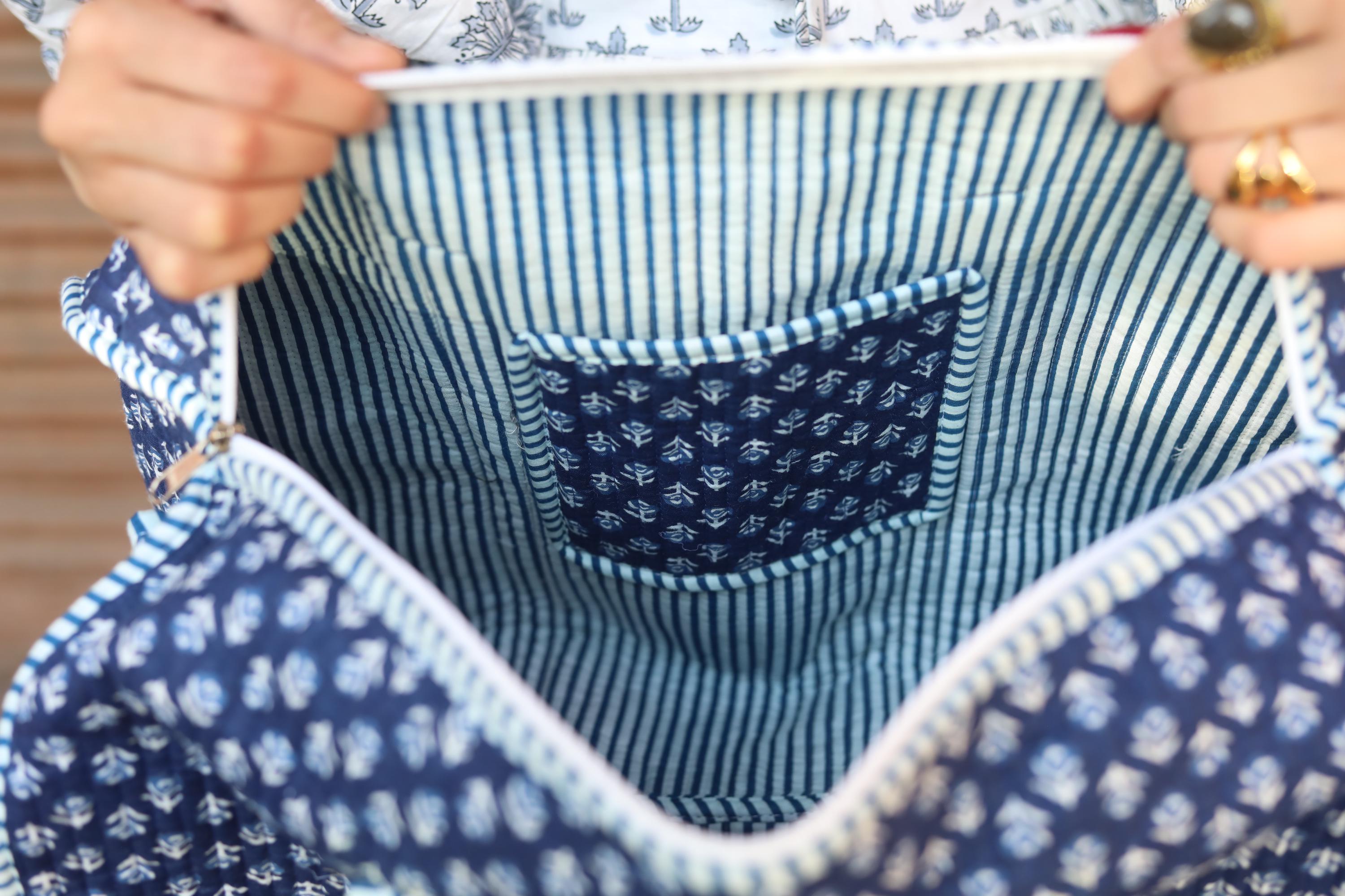 Block Print Quilted Cotton Tote Bag for Women –Handmade Floral Shopper