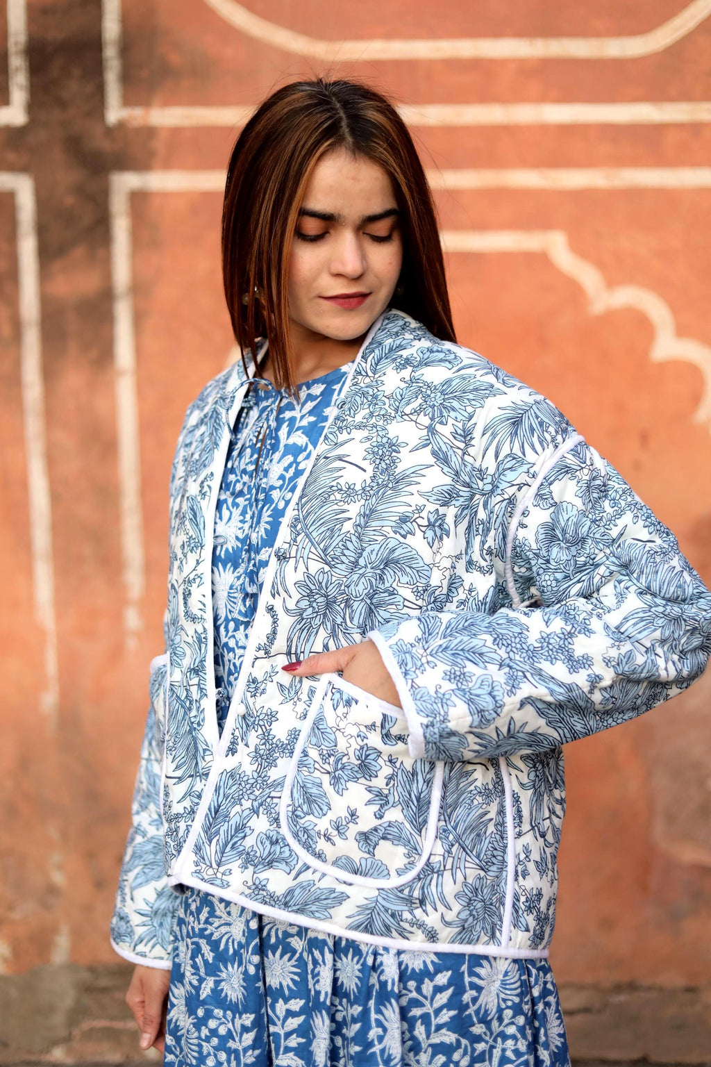 Handmade Block Print Cotton Quilted Bomber Jacket for Women