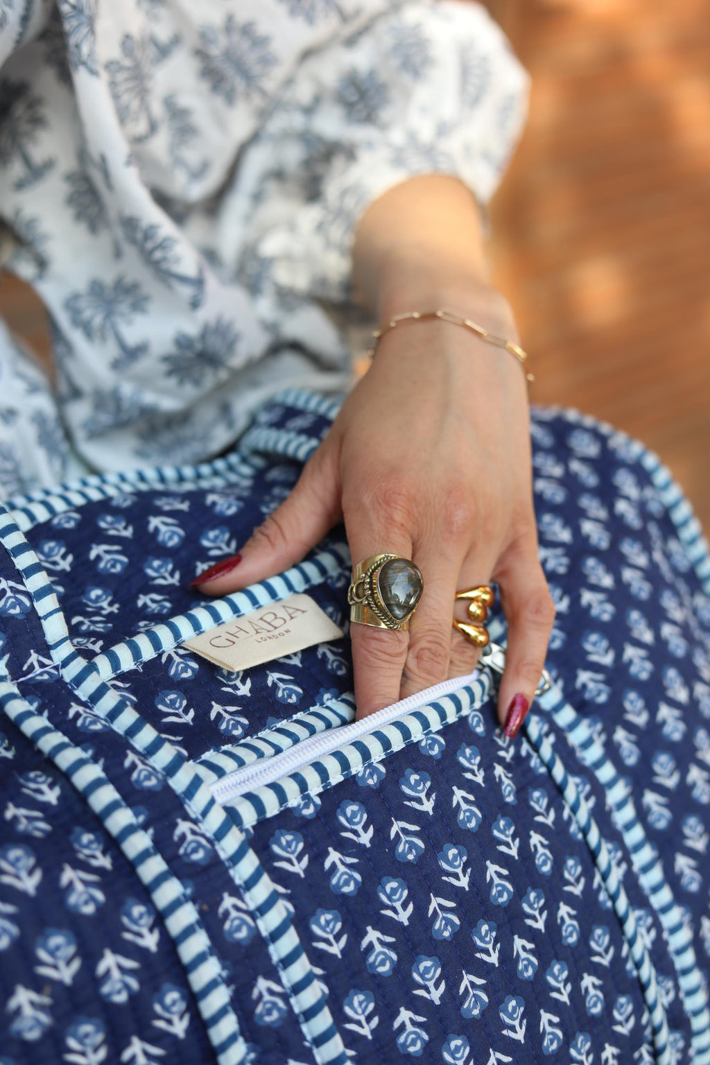 Block Print Quilted Cotton Weekender Bag – Handmade Floral Travel Duffle