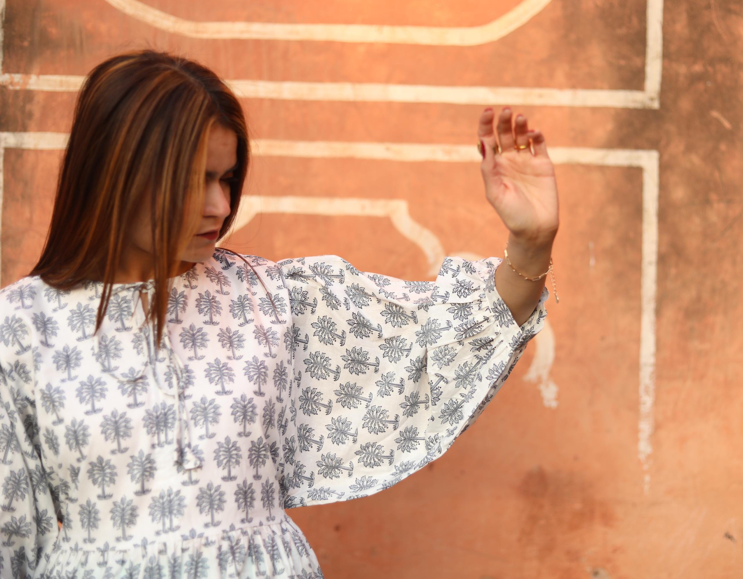 Block Print Cotton Dress for Women – Handmade White Tunic Dress