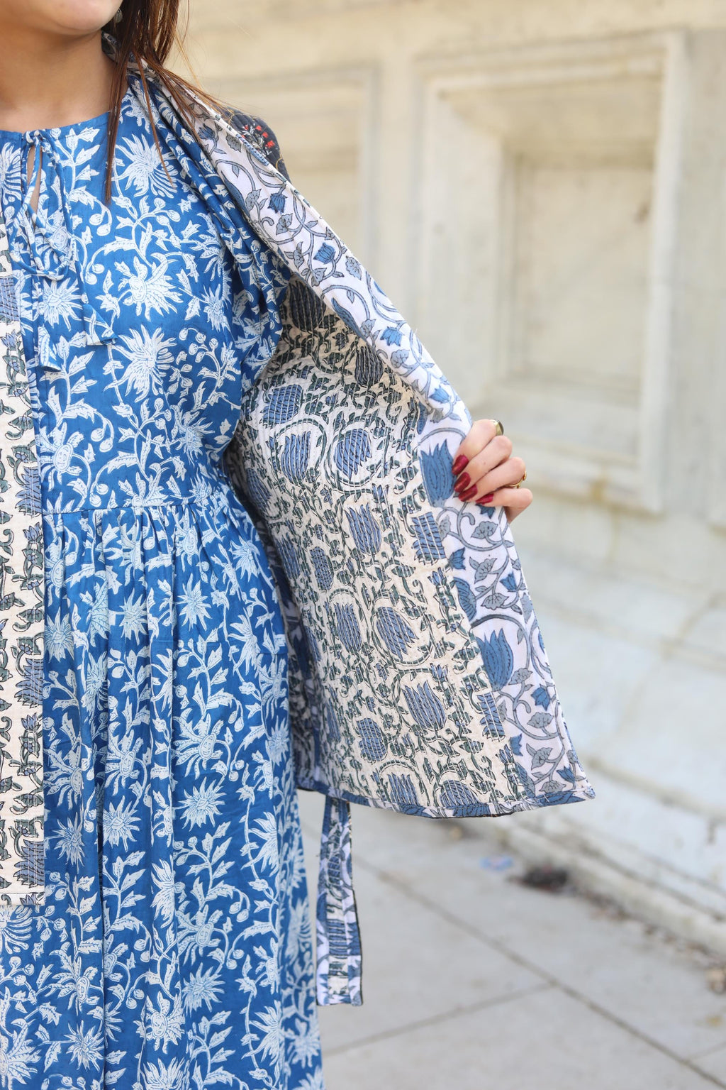 Block Print Cotton Quilted Kimono Jacket for Women – Handmade Floral