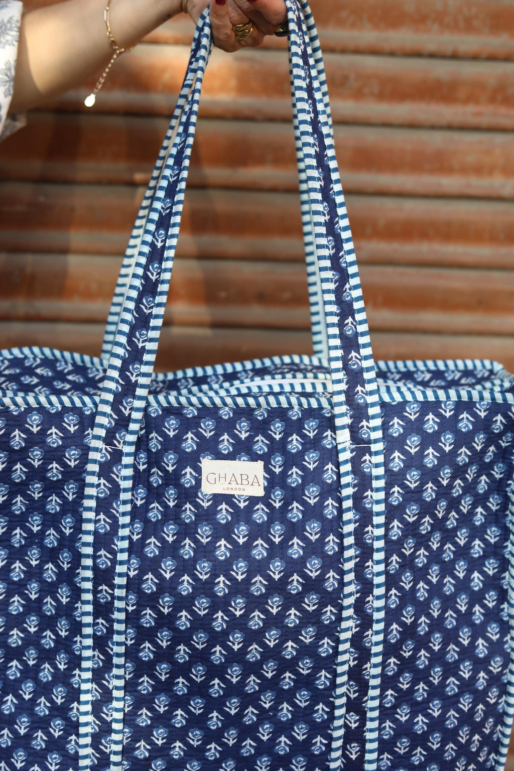 Block Print Quilted Cotton Tote Bag for Women –Handmade Floral Shopper