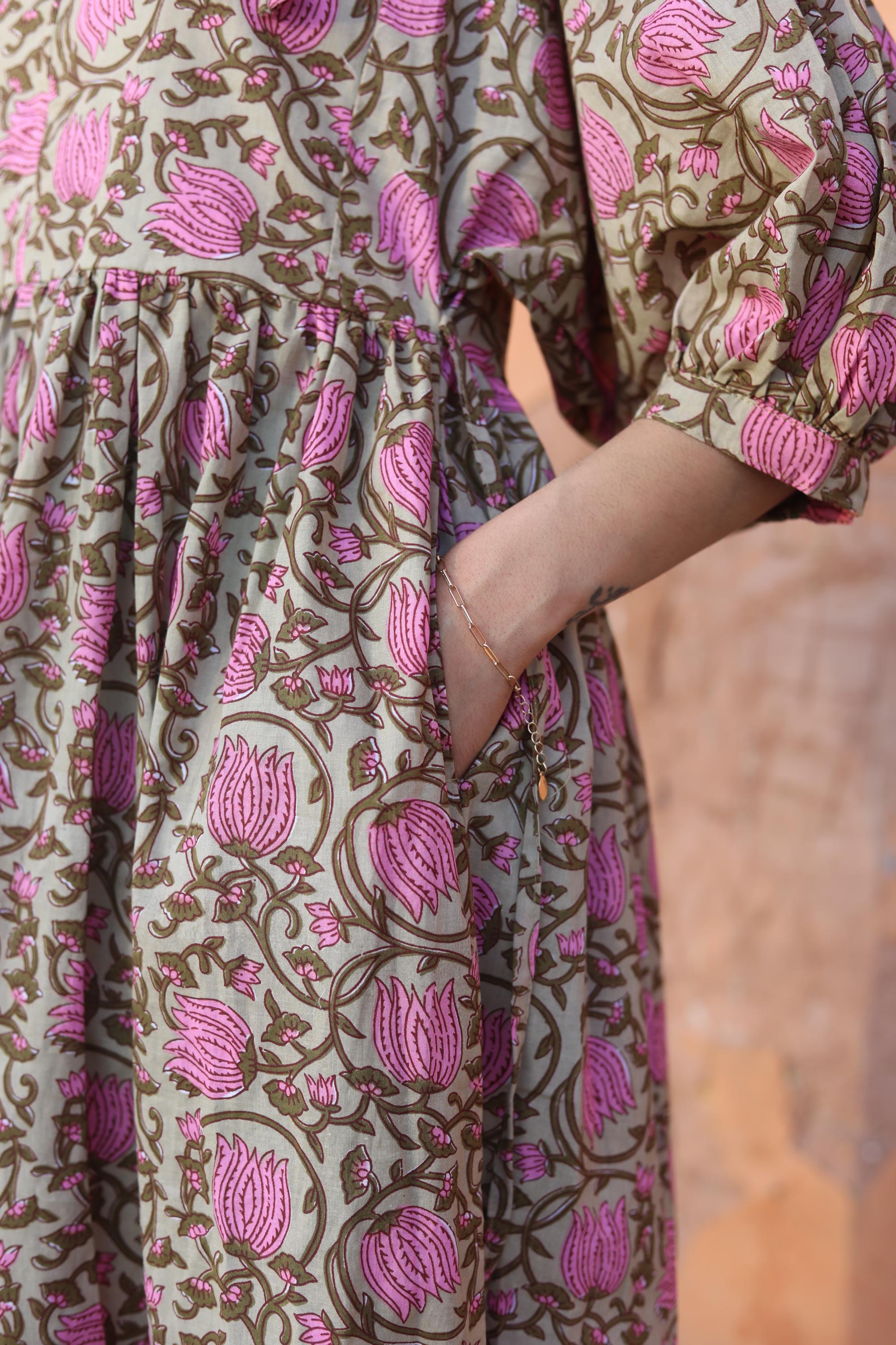 Block Print Cotton Dress for Women – Handmade Floral Tunic Dress