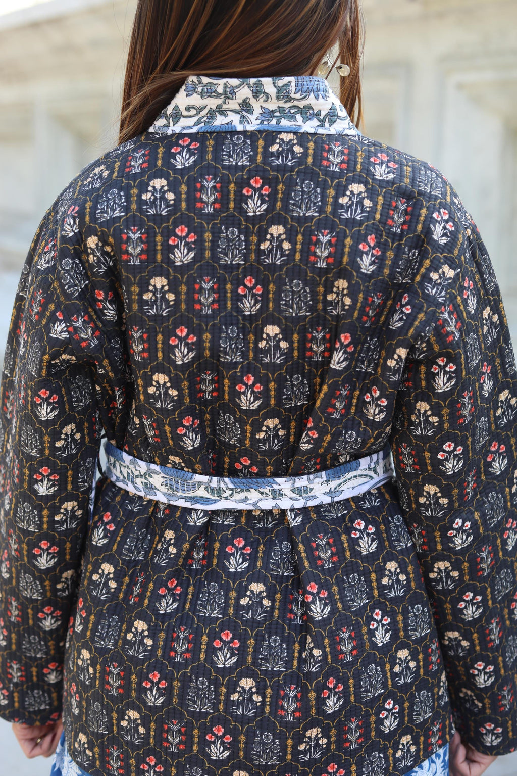 Block Print Cotton Quilted Kimono Jacket for Women – Handmade Floral