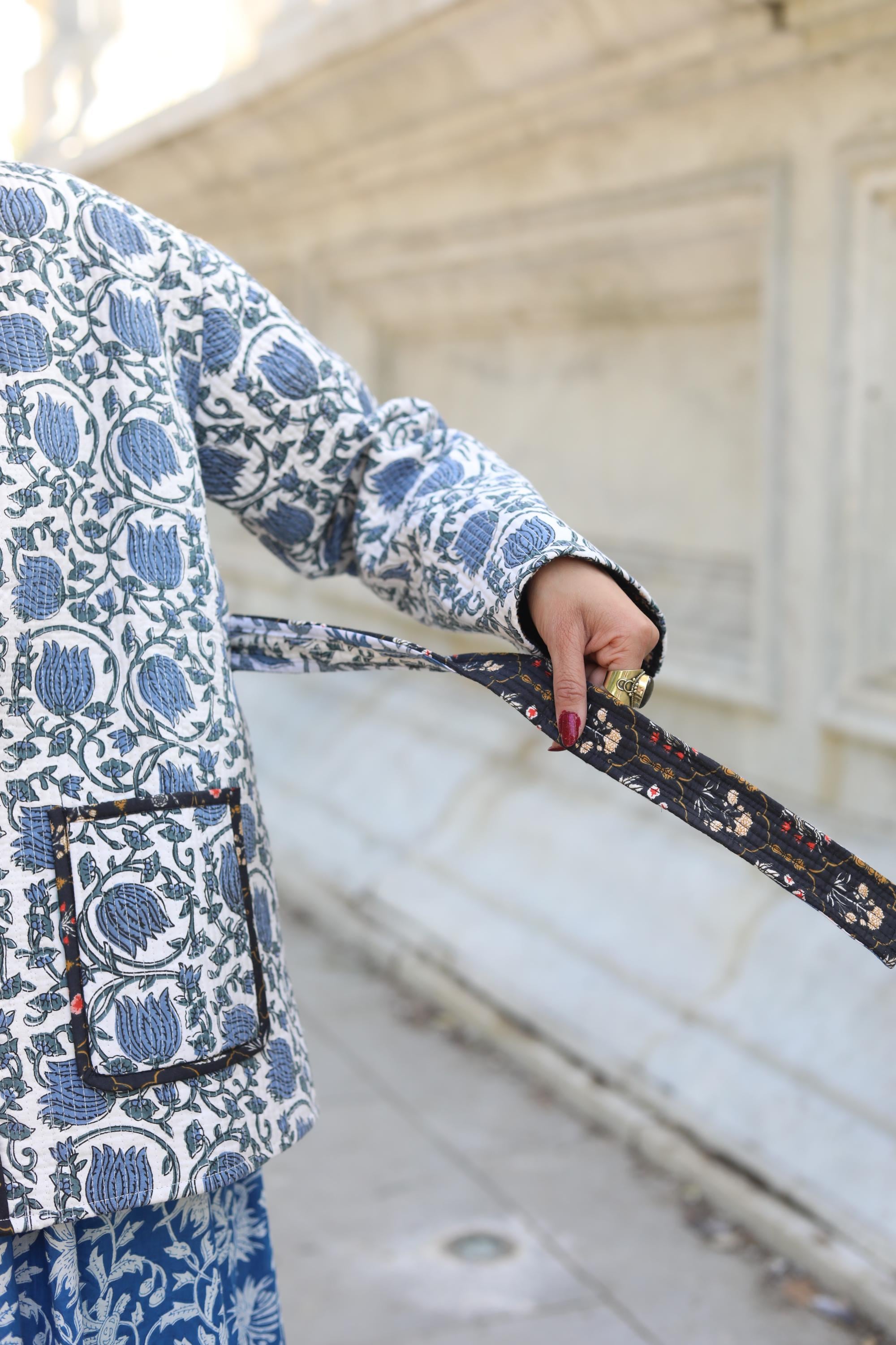 Block Print Cotton Quilted Kimono Jacket for Women – Handmade Floral